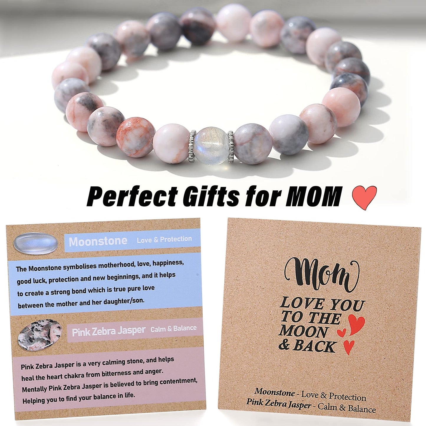 THEMEROL Mothers Day Gifts for Mom from Daughter Son Women Birthday Cards Great Presents Her Moonstone Bracelet Best Mama Personalized Unique Handmade Easter Stuffers Christmas Stocking Valentines