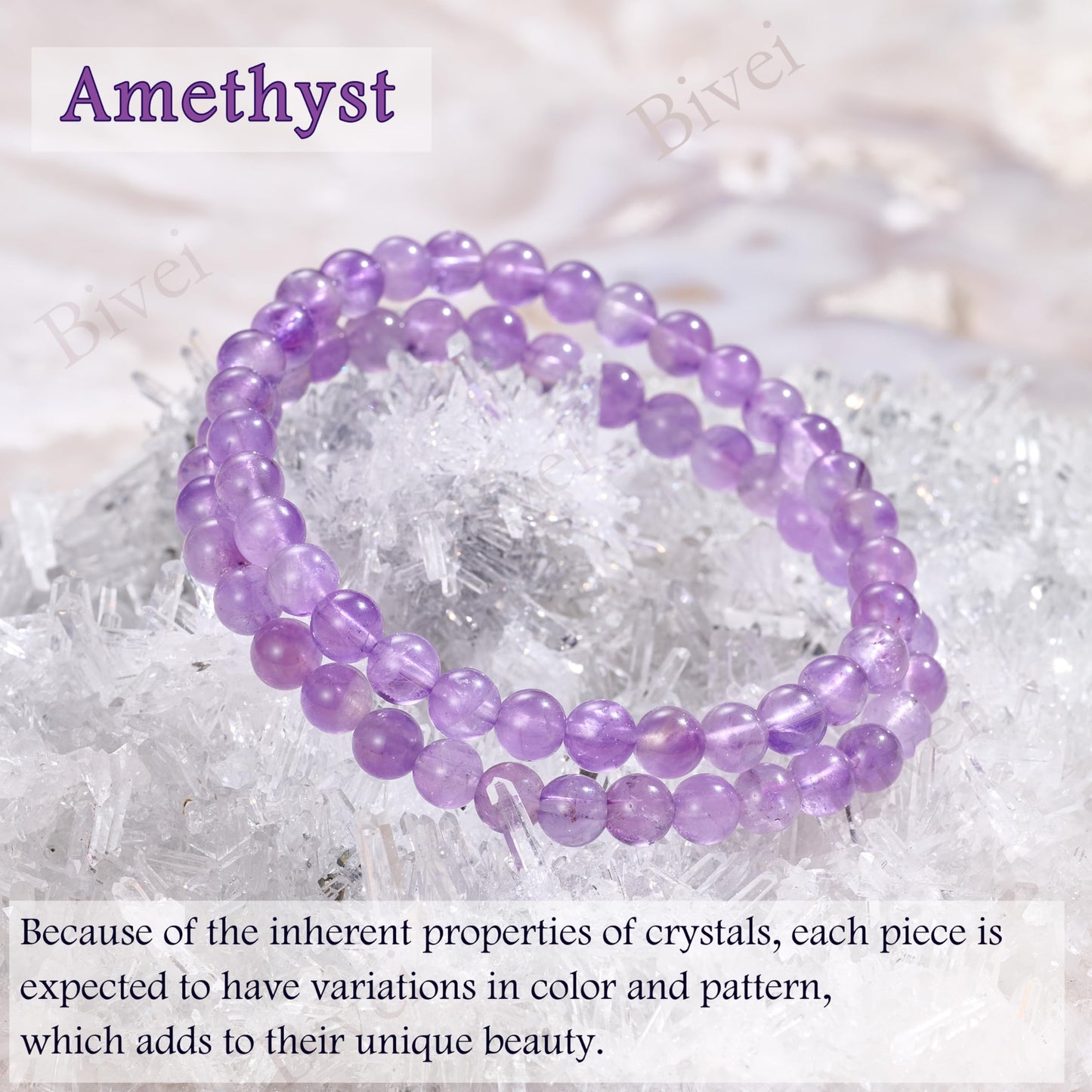 Bivei Amethyst - Tranquility - 6mm Beaded Bracelets for Women Handmade Semi Precious Natural Stone Stretch Elastic Jewelry for Women Yoga Protection Gifts