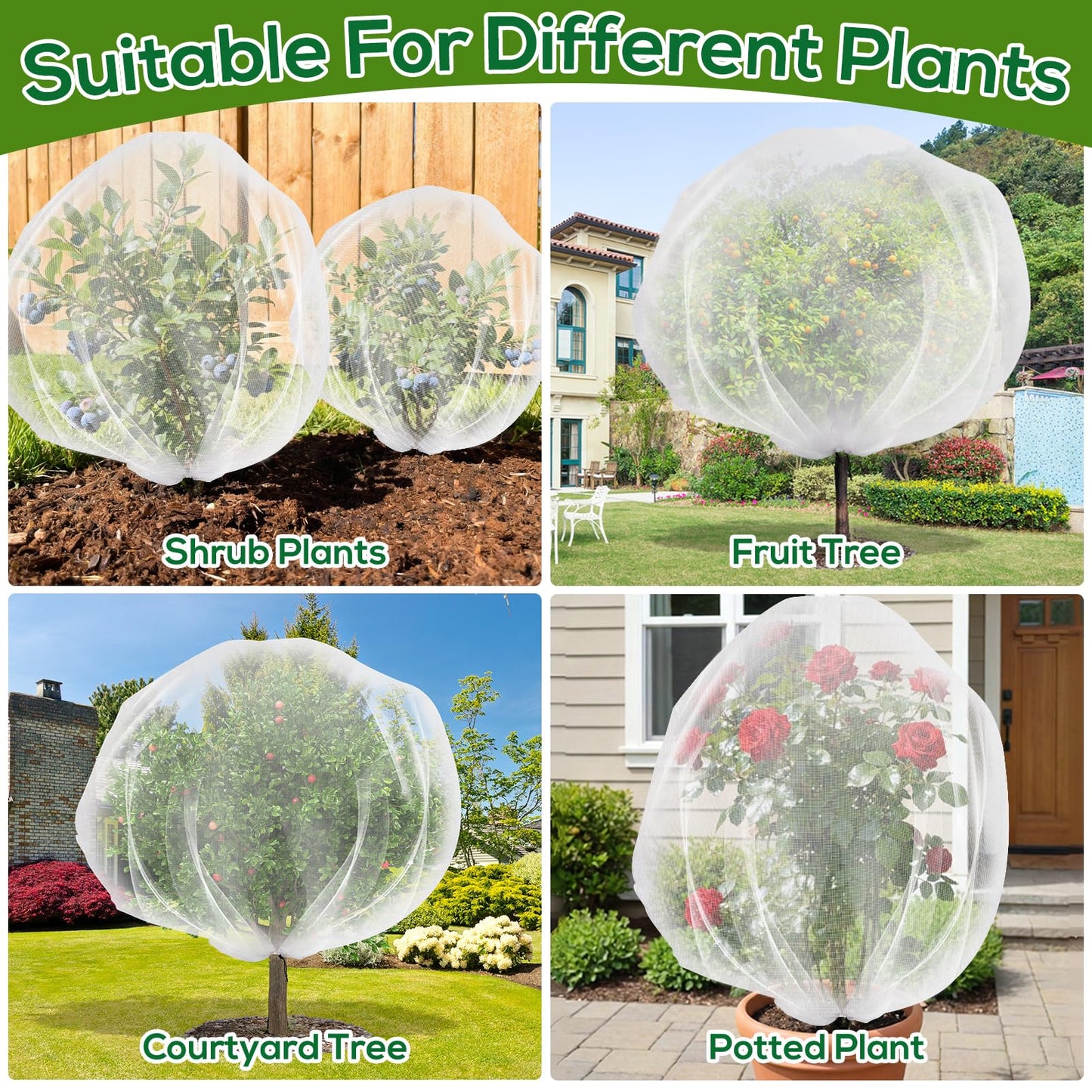 2PCS Fruit Tree Netting with Drawstring, 7 x 6ft Ultra-Fine Mesh Garden Insect & Bird Protection Cover, Breathable Reusable Tree Netting for Citrus, Apple, Peach & Shrubs