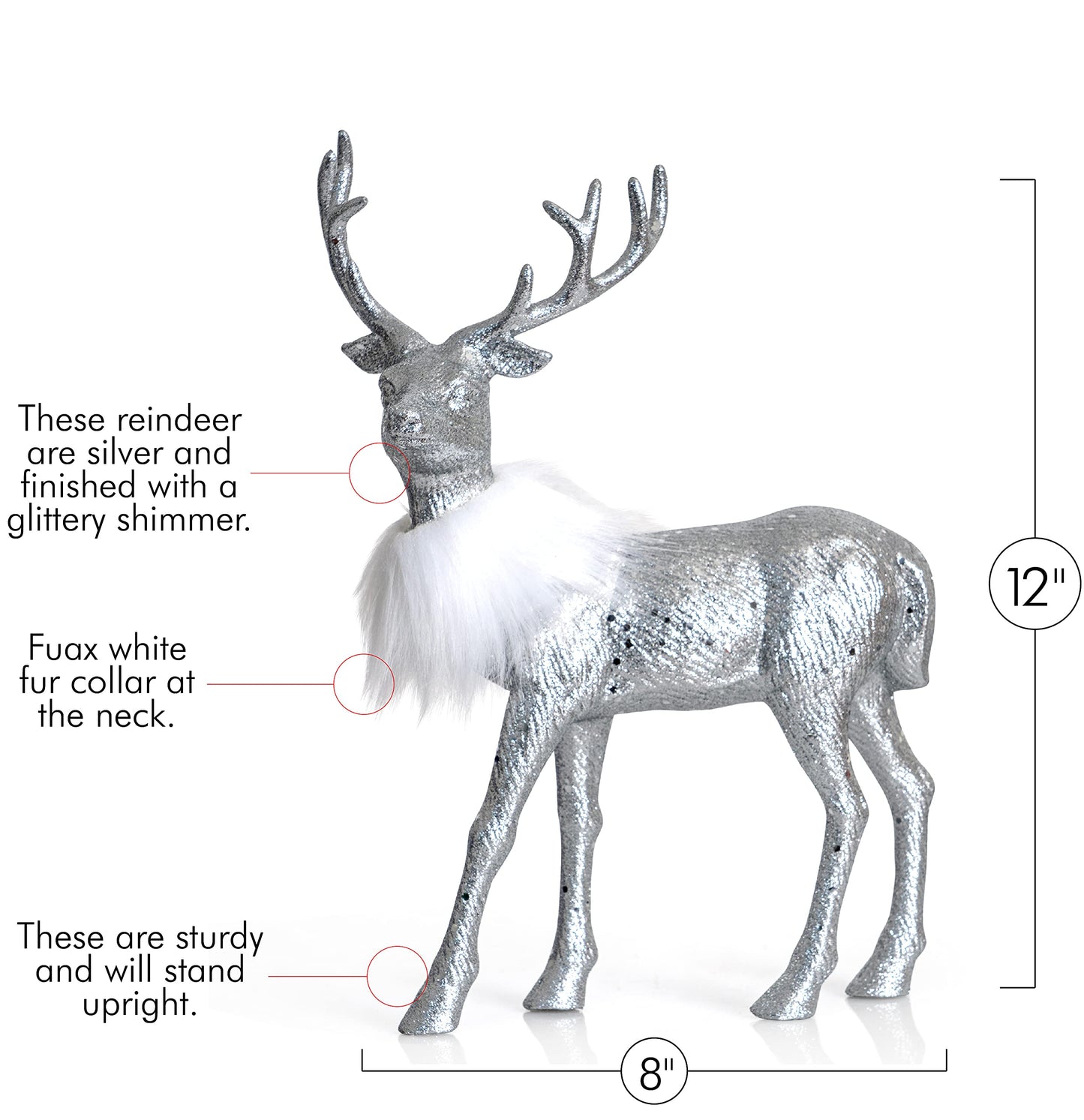 Ornativity Silver Glitter Christmas Reindeer - Xmas Holiday Party Deer Figurine Statues Dinner Tabletop Decorations Centerpiece Mantle - 12" Pack of 2