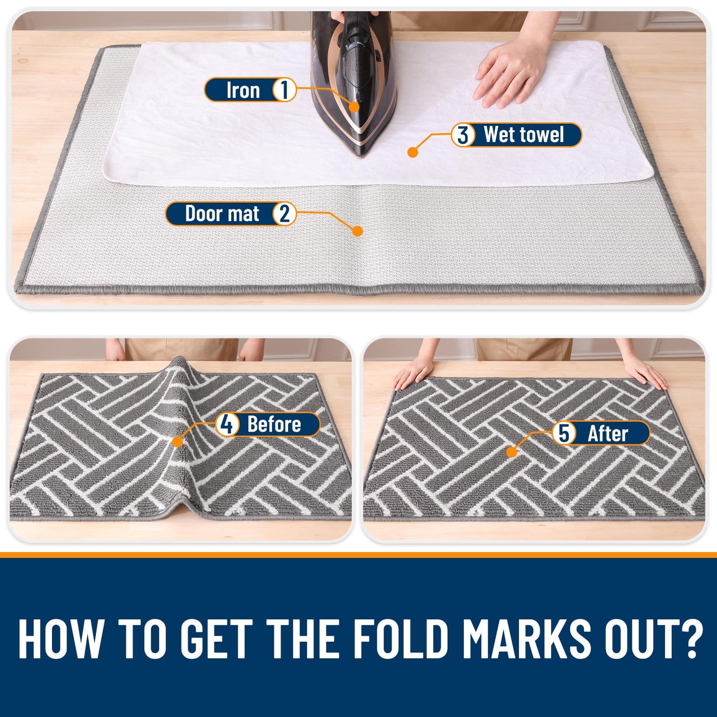 OLANLY Indoor Door Mat, 32x20 Inch, Dirt Resistant and Absorbent, Non-Slip Rubber Backing Floor Mats, Easy Clean Low-Profile Doormat for Entryway, Front Door, and Inside Entrance, Grey
