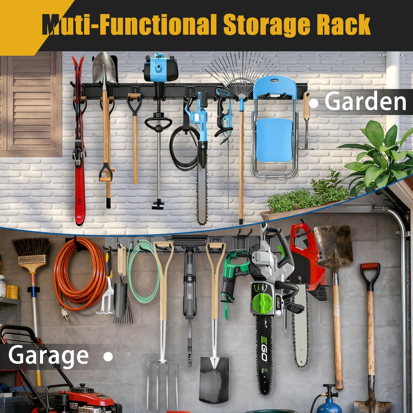 KOFANI Heavy Duty Garage Wall Organizer with 700LB Capacity, 48Inch Garage Tool Organizer Wall Mount and Garden Tool Organizer with Adjustable Tool Rack for Garage Shed Yard Storage