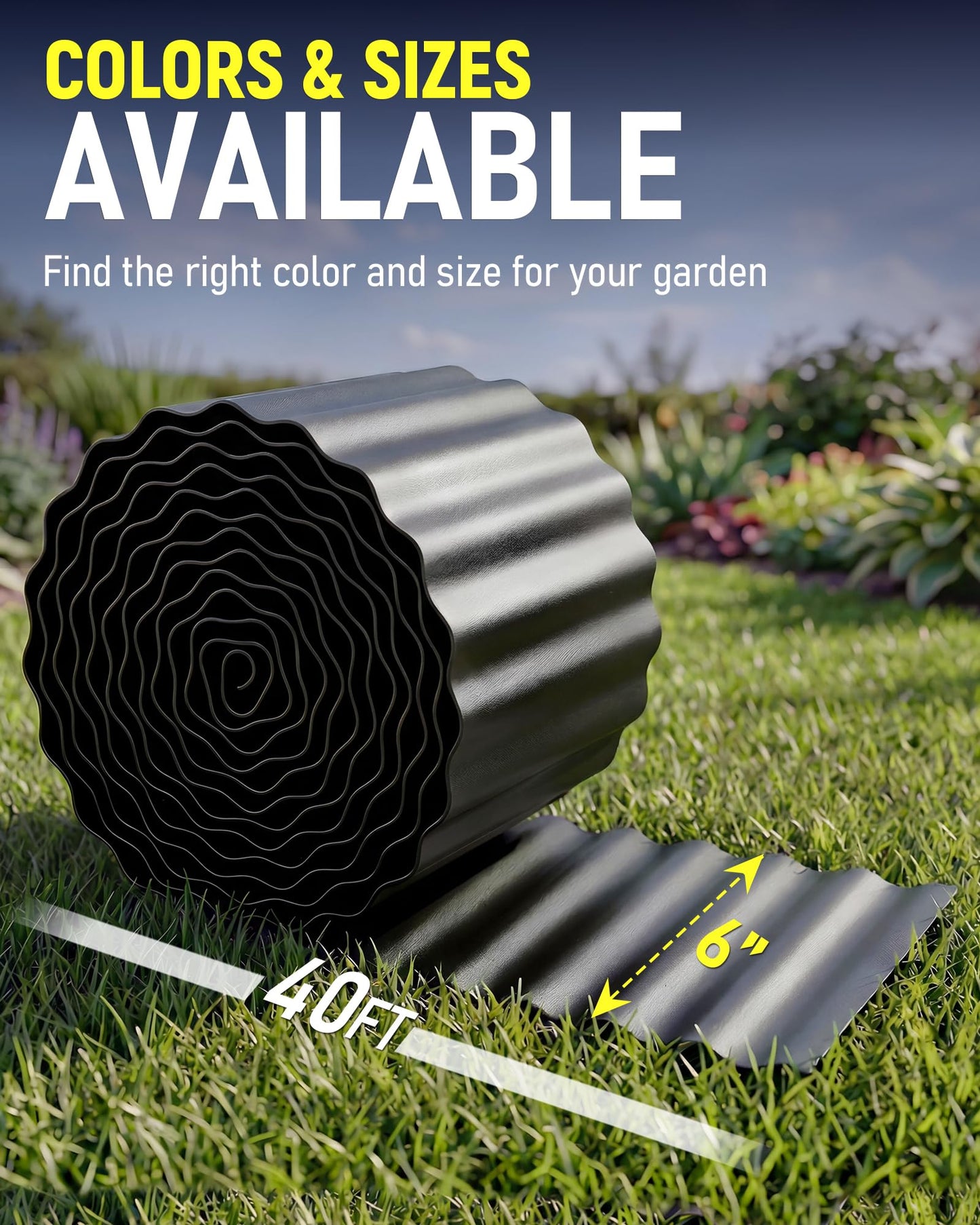 SOCONT Corrugated Metal Garden Edging, 6"×40Ft Durable Landscape Border for Garden, Lawn, Flower Beds and Paver Edging (Black)