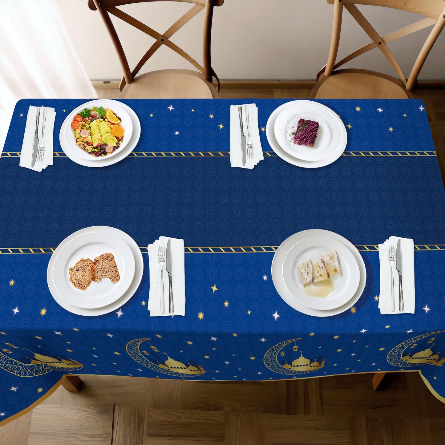 Childom 3 Pack Ramadan Table Cloth,Ramadan Decorations for Home,54" x 108" Eid Mubarak Decorations,Eid Ramadan Tablecloths Rectangular,Blue Plastic Table Cloth Disposable Table Cover for Party Favors