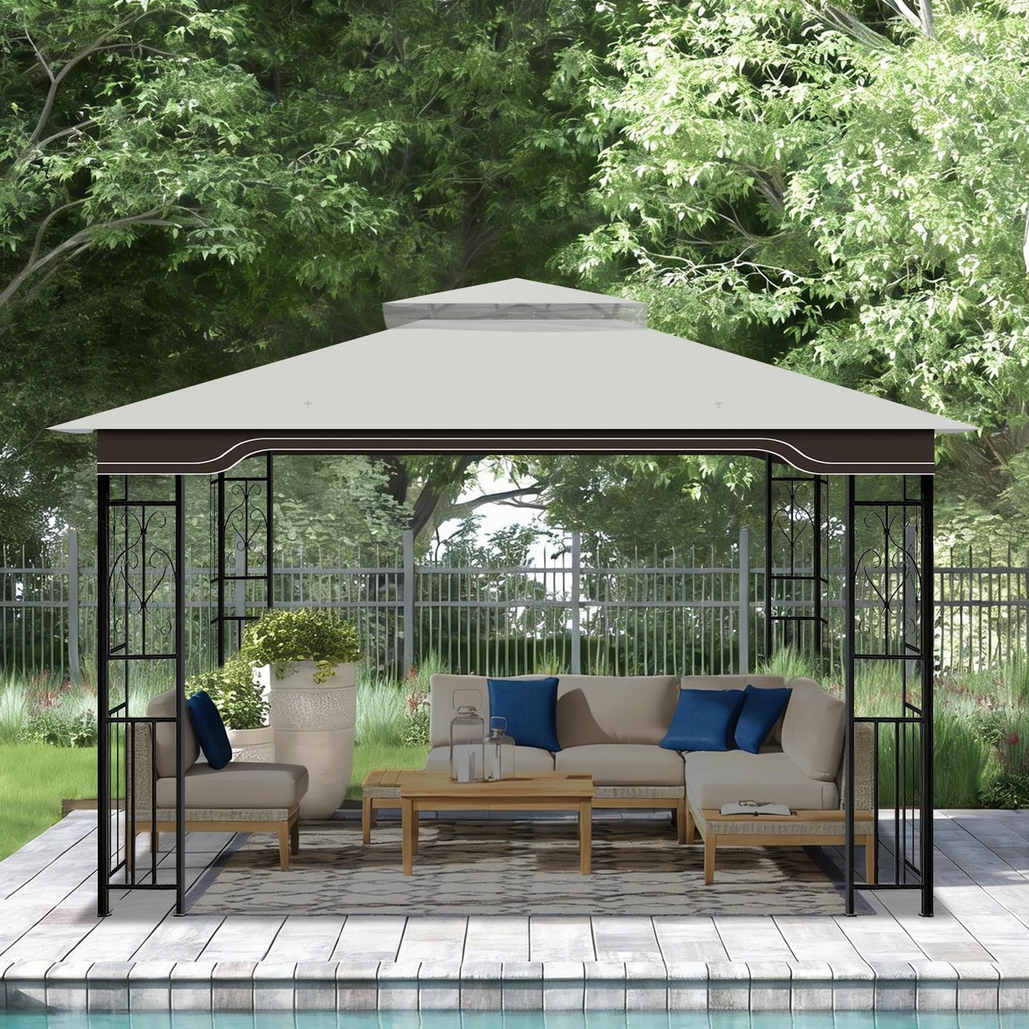 Replacement Gazebo Canopy, 10 x 12 FT Durable Outdoor Roof Cover – Fits Regency II Patio Gazebo L-GZ798PST, A101004104, A101004105 (Light Gray)