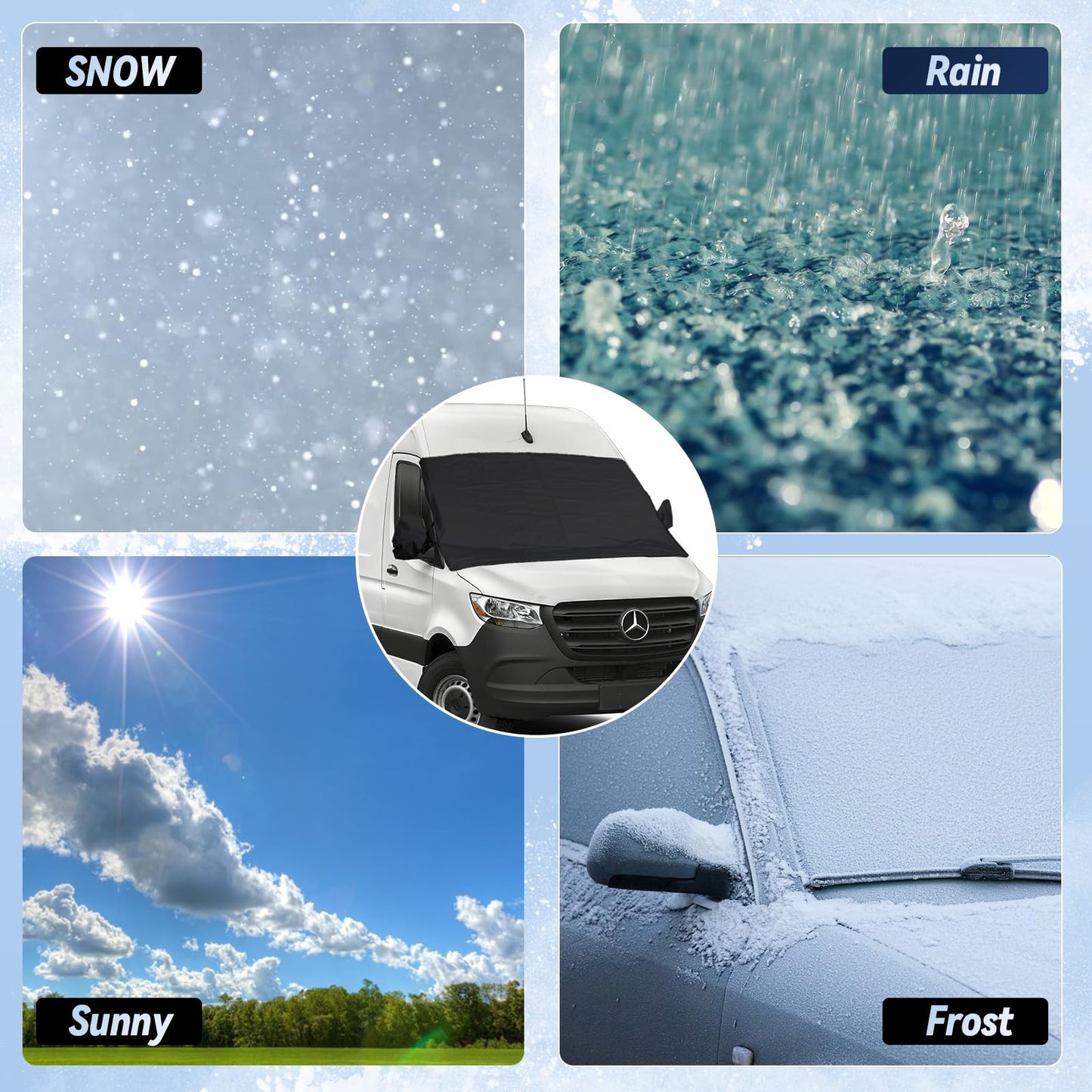 Windshield Cover for Ice and Snow Fit 2007-2024 2025 2026 Mercedes-Benz Sprinter Waterproof Windshield Frost Cover for Vans, for Sprinter All Weather Protection Heavy-Duty Snow Shield Dust Protector