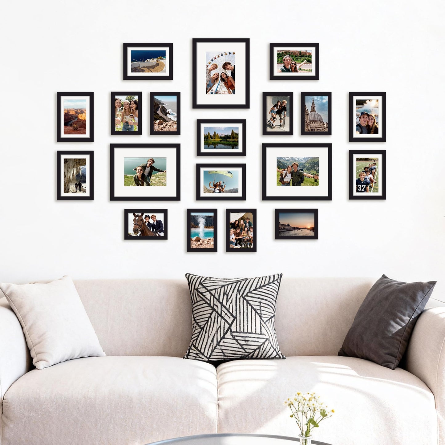 upsimples 19 Pack Picture Frames Collage Wall Decor for Mounting or Tabletop Display, Photo Gallery Frame Set for Family, Multi Sizes Including 8x10, 5x7, 4x6, Black