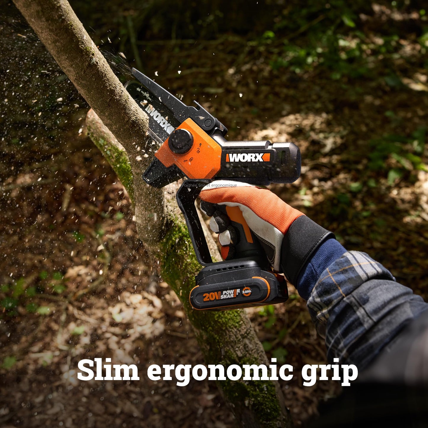 WORX Pole Chainsaw, 20V 5'' Pruning Saw with extension pole, Reach up to 9 ft, 25 ft/s Chain Speed, Includes 20V 2.0 Ah Battery and Charger, PowerShare,WG326.1