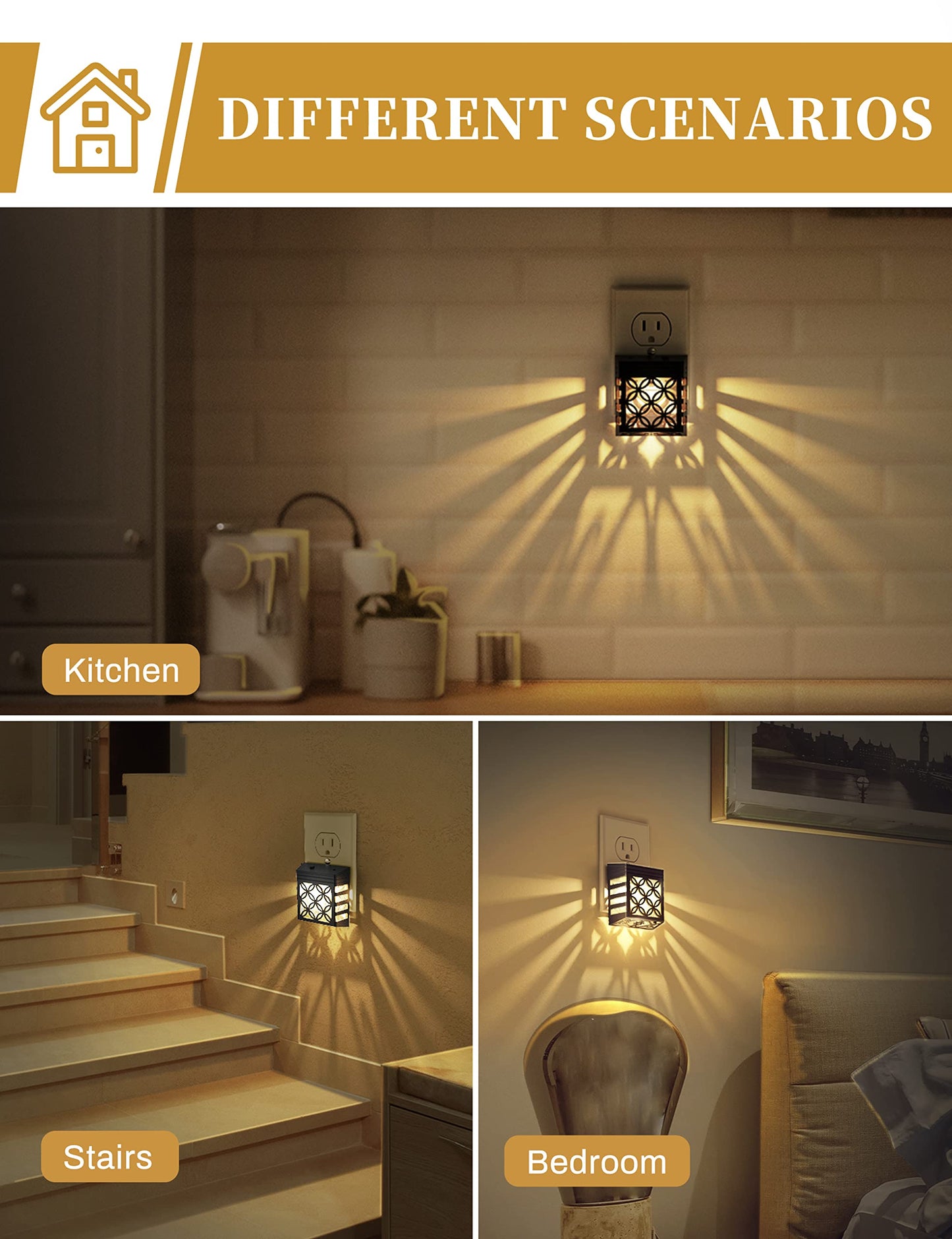 DORESshop Plug in Night Light [2 Pack], Night Lights Plug Into Wall, Dusk to Dawn Sensor Night Lights, Adjustable Brightness, Decorative Nightlight for Bathroom, Hallway, Stairway, Soft White