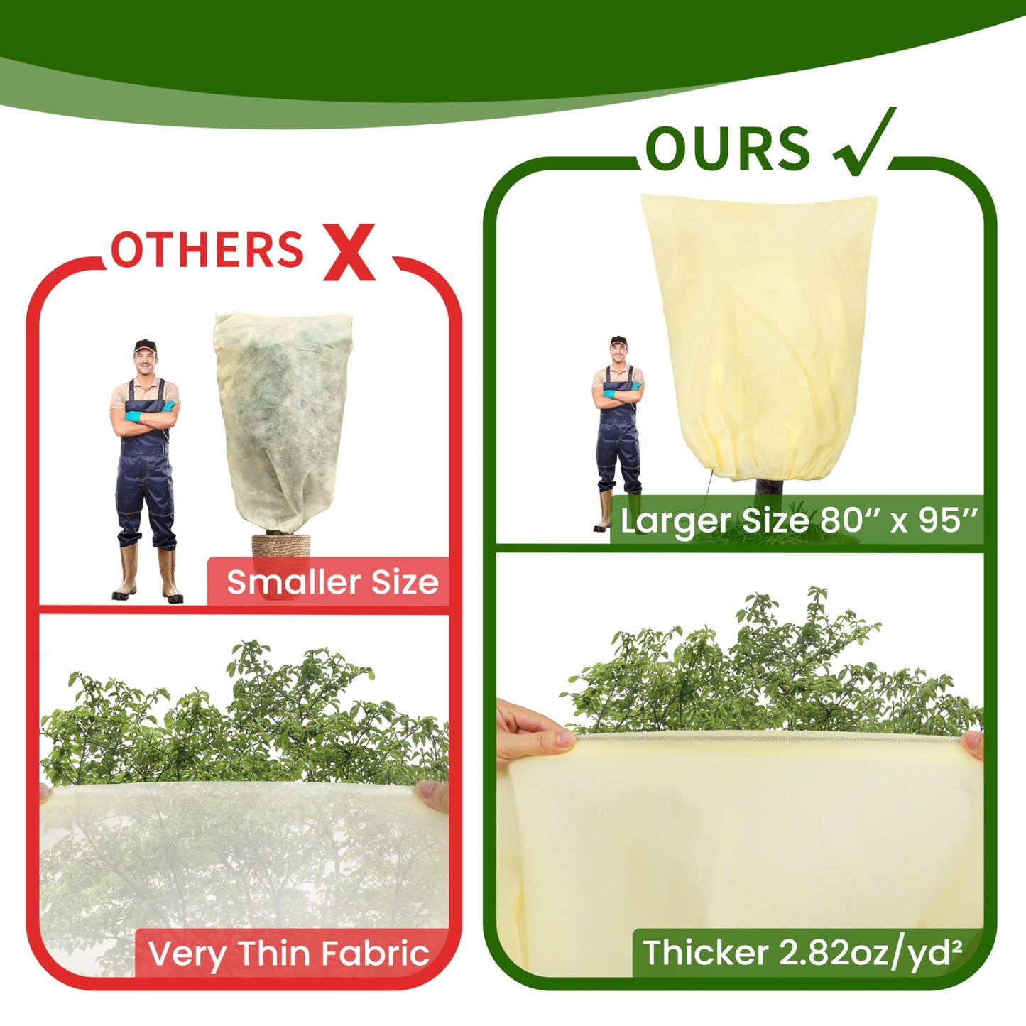 78x41inches Plant Covers Freeze Protection,2 Packs Thickened 2.82oz/yd² Frost Cloth for Outdoor Plants,Winter Tree Covers with Zipper&Drawstring,Plant Blanket for Winter Plant Covers Freeze Protection