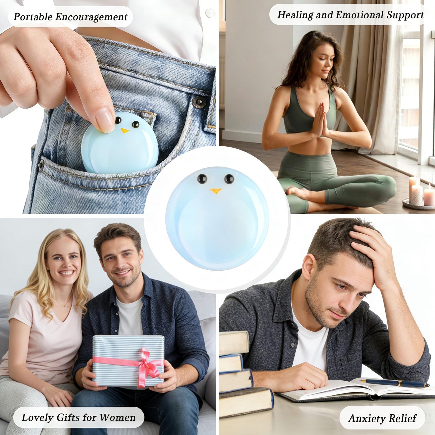 ZHIYUXI Opal Opalite Crystal Emotional Support Worry Stones for Anxiety Relief Items Stress Relief Gifts Encouragement Gifts Smile Worry Stones Calming Gifts Inspirational Gifts for Best Friend