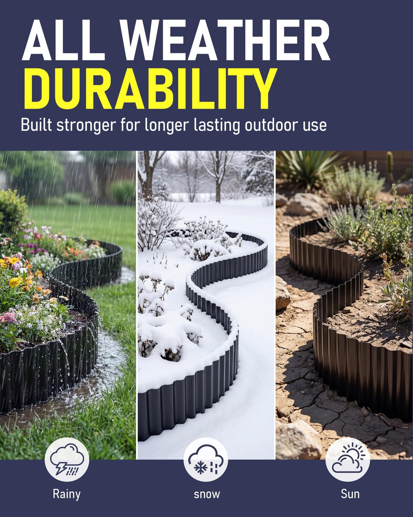 SOCONT Corrugated Metal Garden Edging, 6"×40Ft Durable Landscape Border for Garden, Lawn, Flower Beds and Paver Edging (Black)