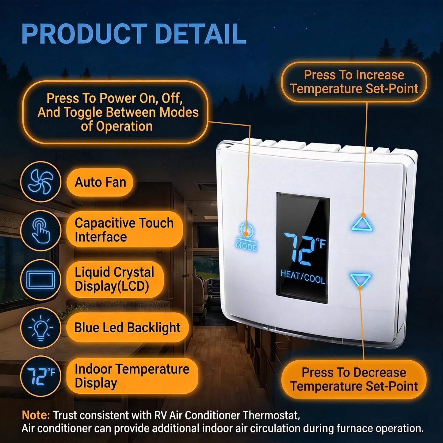 Sorello RV Wall Thermostat & Relay Box - Heat/Cool Control for Dometic RV/Camper Air Conditioner 3316230.700 3316230.000 White Wall Thermostat