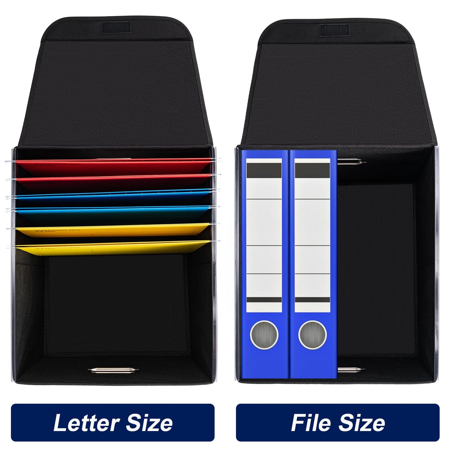 CADONO File Organizer Box with Lid, Large Hanging File Folder Organizer with Plastic Slide, Collapsible Portable Filing Storage Boxes for Office/Decor/Home (Black, 14.9 x 12.59 x 10.8 inch)