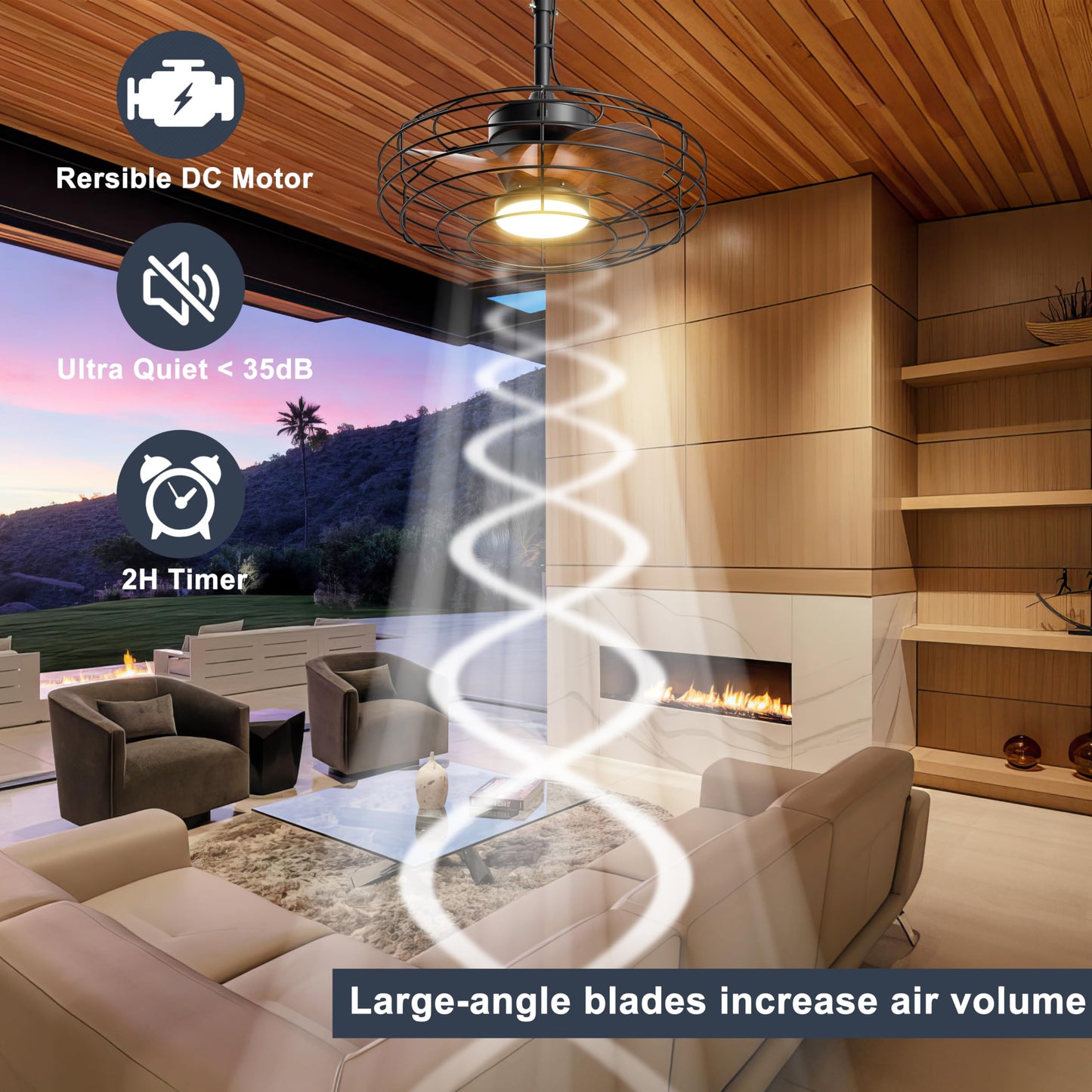 Coolbull Plug and Play Outdoor Ceiling Fans with Lights, 20'' Wet Rated Gazebo Fan Remote/APP Control, Dimmable Hanging Fan for Patio Pergola, Wood Color