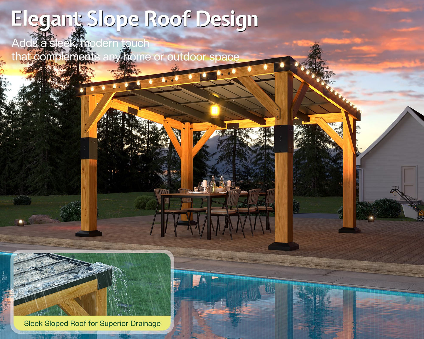 Jocisland 10' x 12' Cedar Wood Gazebo with Sloped Galvanized Steel Roof, Hardtop Gazebo Pavilion with Durable, Rot-Resistant Construction, Permanent Outdoor Pergola for Backyard, Garden & Deck