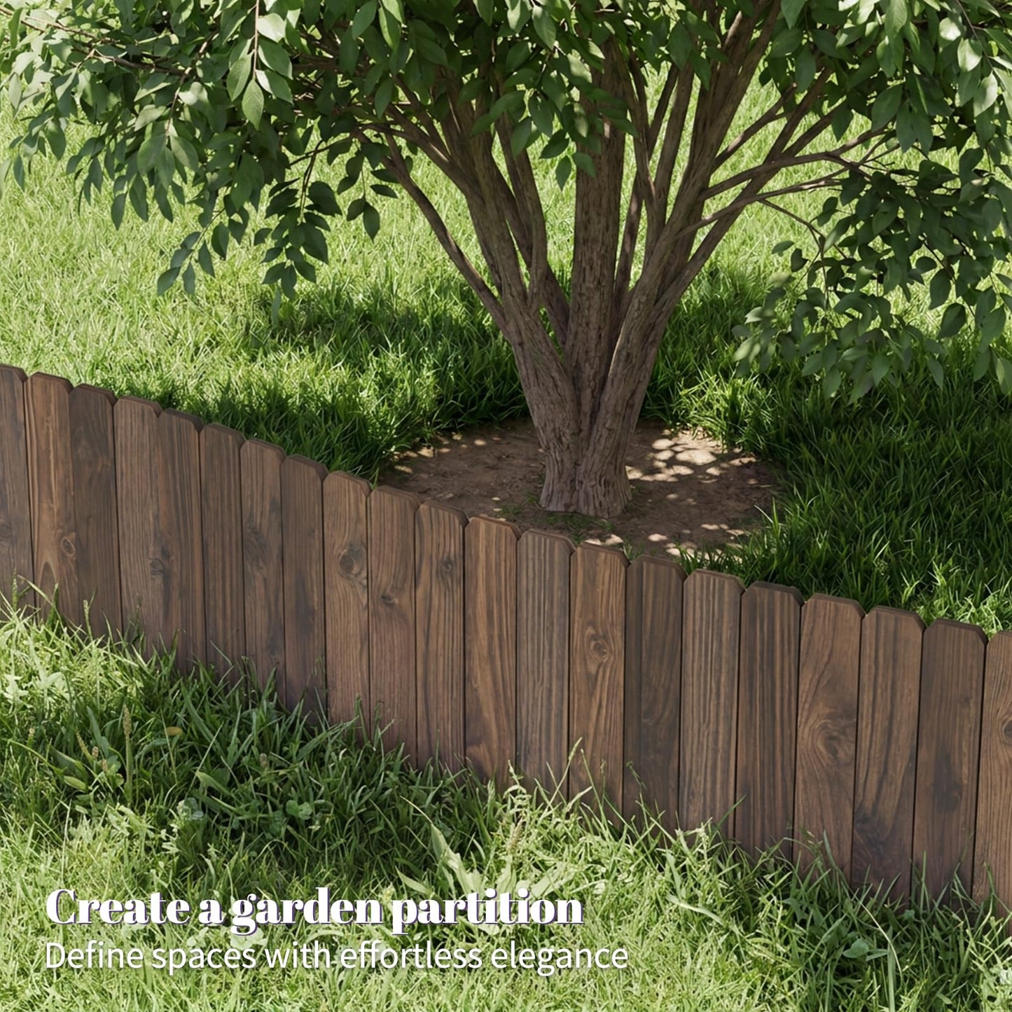 Wieghda Garden Wooden Fence Edging, Burnt Wood Finish, Fir Wood,Outdoor Lawn Landscape Border (2, 11.8" Height)