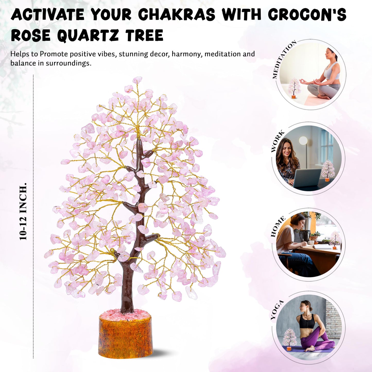 Crocon® Rose Quartz Crystal Tree, Birthday Gifts for Women, Mom, Sister & Girlfriend | Pink Room Decor Healing Crystals | House Warming Gifts Unique Spiritual Present Idea for Woman & Men Decoration