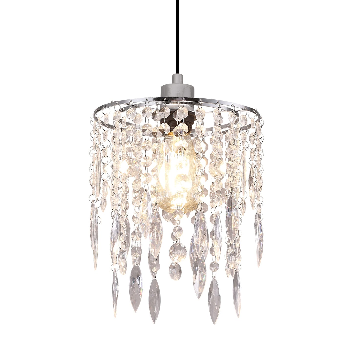 H11.81''X D8.66'' Chandelier Shades, Mini Crystal Shade, Acrylic Beaded Hanging Lampshade, Modern Pendant Light Shades, Sparkling Ceiling Decor for Bedroom, Hallway, Bar, Kitchen, Bathroom, 2-Tiers
