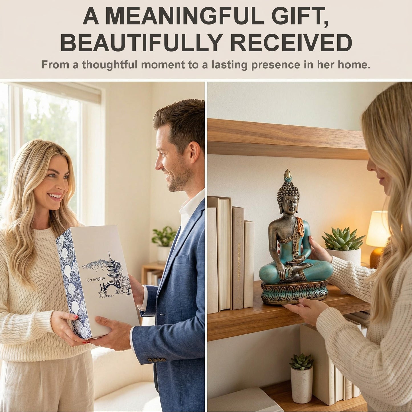 25DOL Large 12.5" Buddha Statue for Home Decor – Hand Painted Enlightenment Sculpture, Spiritual Meditation Decor for Living Room, Yoga Room & Zen Space, Gift Ready Figurine with Premium Box