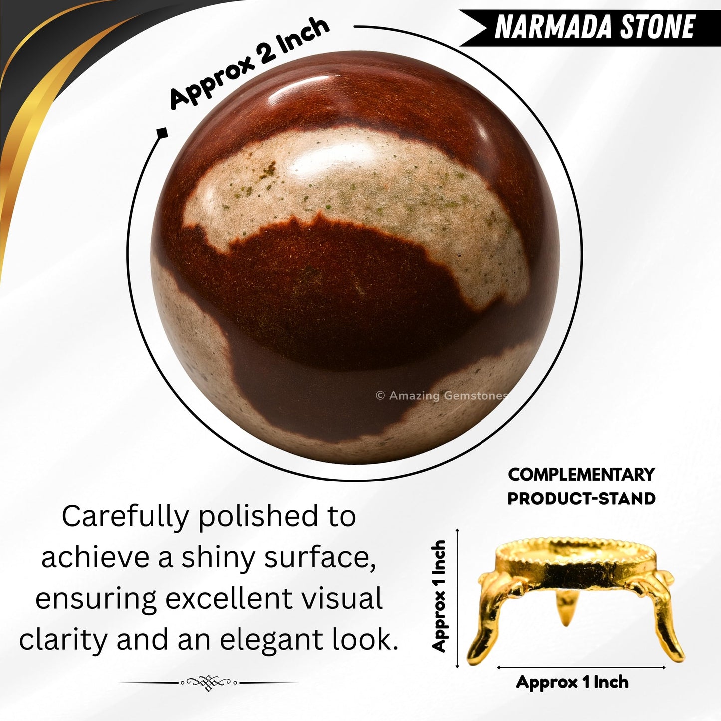 Amazing Gemstone Narmada Shiva Lingam Crystal Ball with Stand - 2" Inches Crystal Sphere Meditation Balls for Witchcraft and Decorative Balls