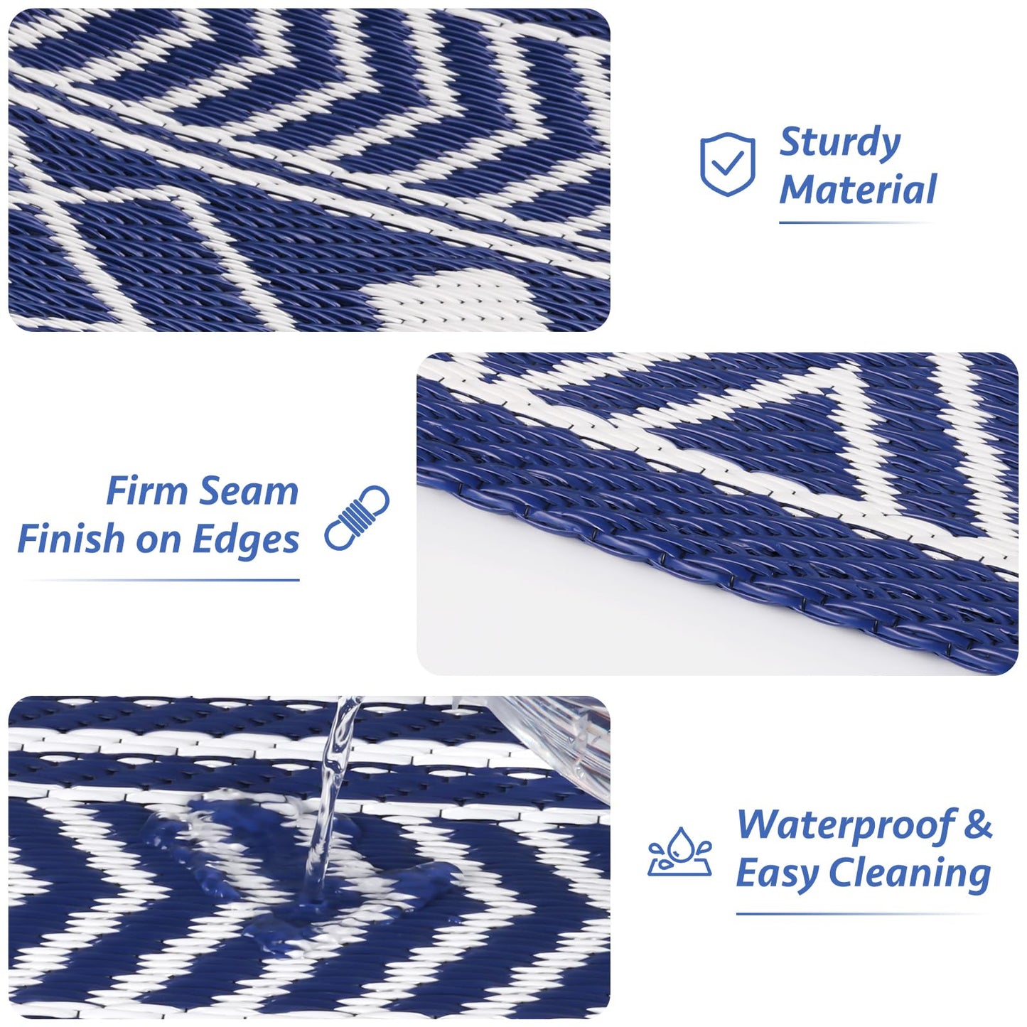 StepLively Outdoor Rug 5x8 ft, Reversible Waterproof Outdoor Plastic Straw Rug, Patio Rug Waterproof, Outdoor Large Area Rug for RV, Camping, Garden, Porch, All-Weather & Easy to Clean(Blue)