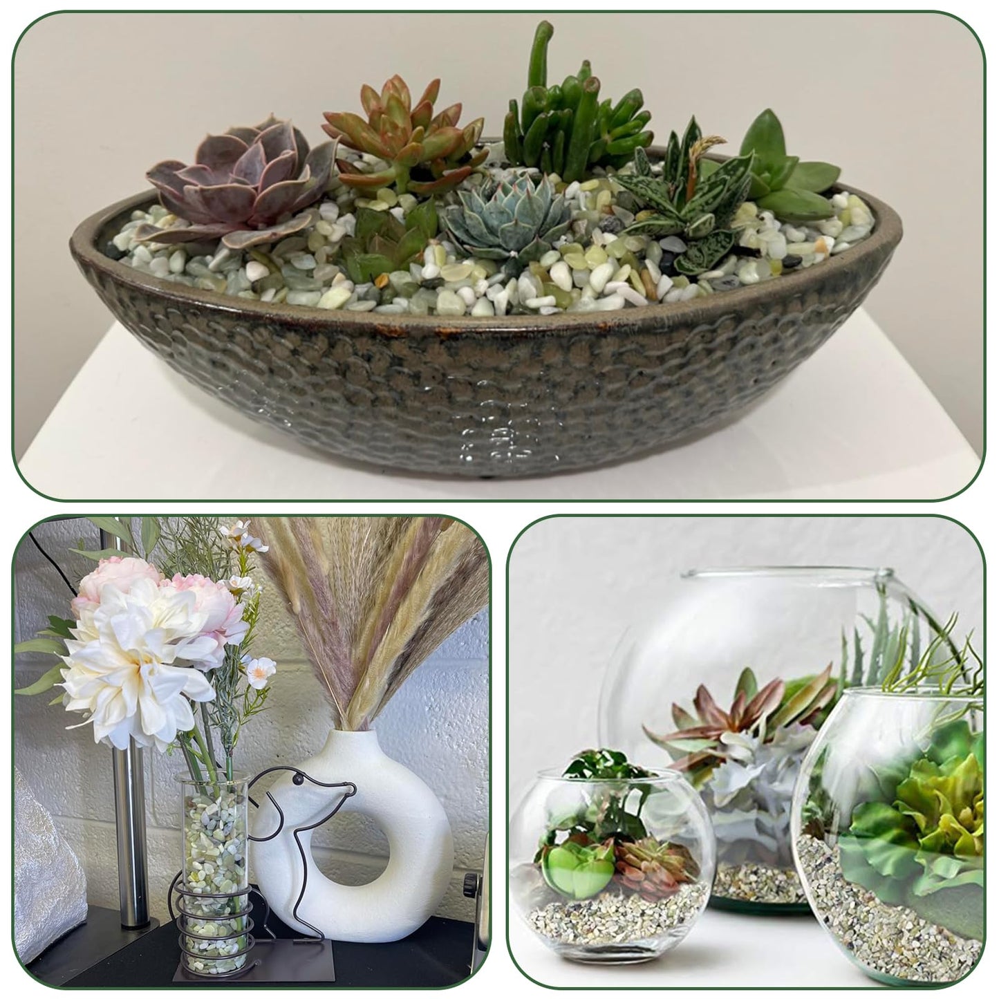 18 lbs Succulent and Cactus Bonsai Pebbles, 6-9mm Decorative Landscaping Polished Stones Natural Garden Gravel Rocks for Indoor Outdoor Plants Aquariums DIY, and Gardening Top Dressing, Jade Green