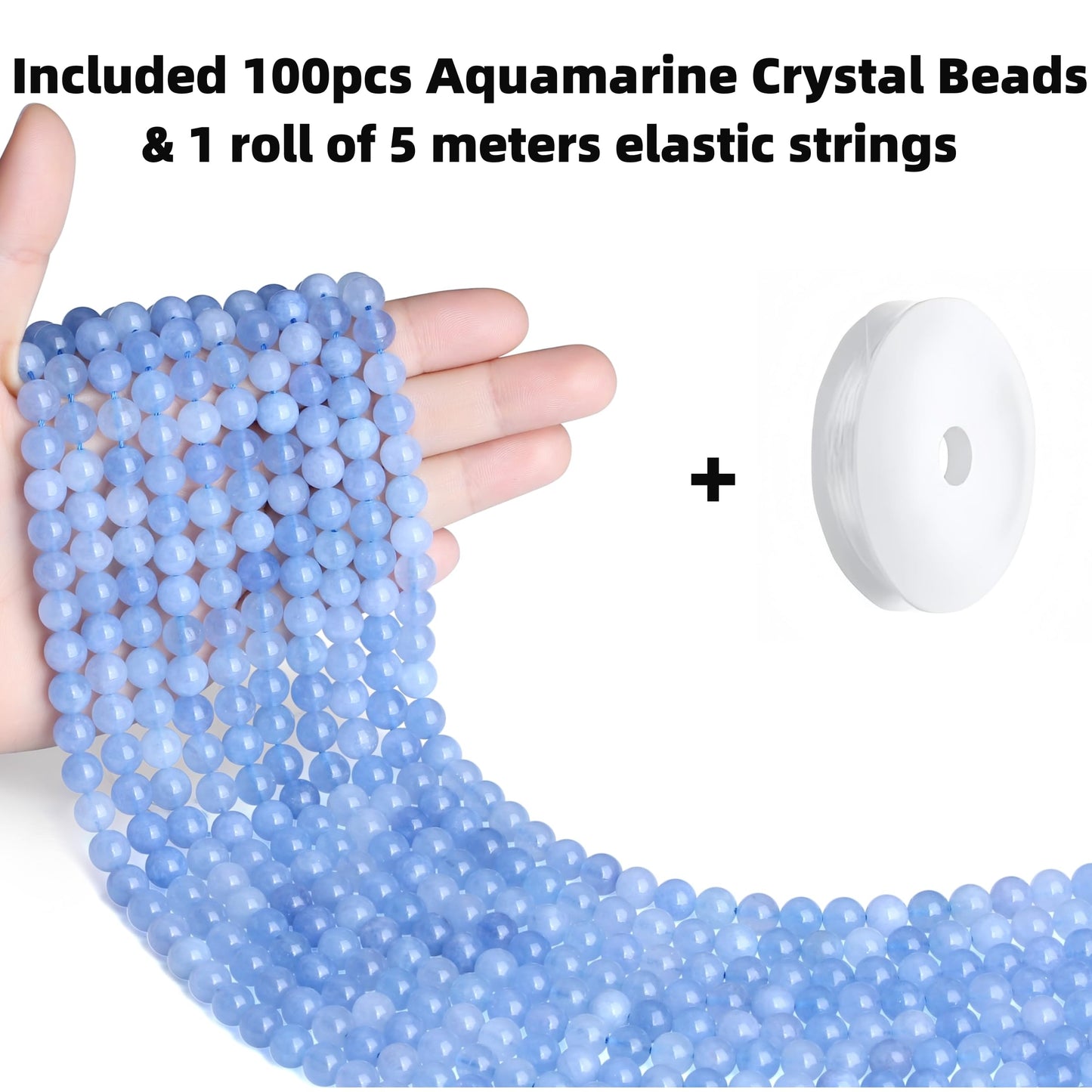 QINJIEJIE 100pcs Aquamarine Beads 8mm Round Loose Blue Crystal Beads for DIY Jewelry Making