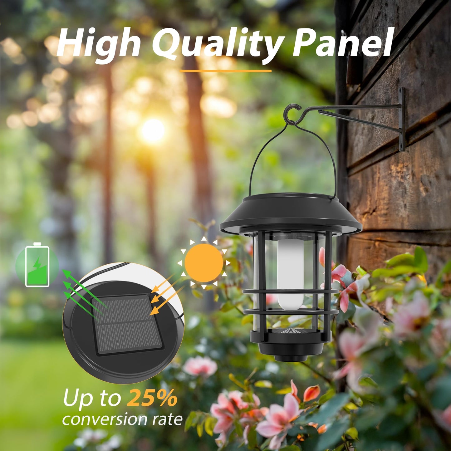 Otdair Solar Lanterns Outdoor Waterproof, 2 Pack Flickering Flames Wall Garden Decor with Glass Shade, Hanging Solar Lights Wall Mount Decorations for Halloween, Front Porch, Patio, Yard