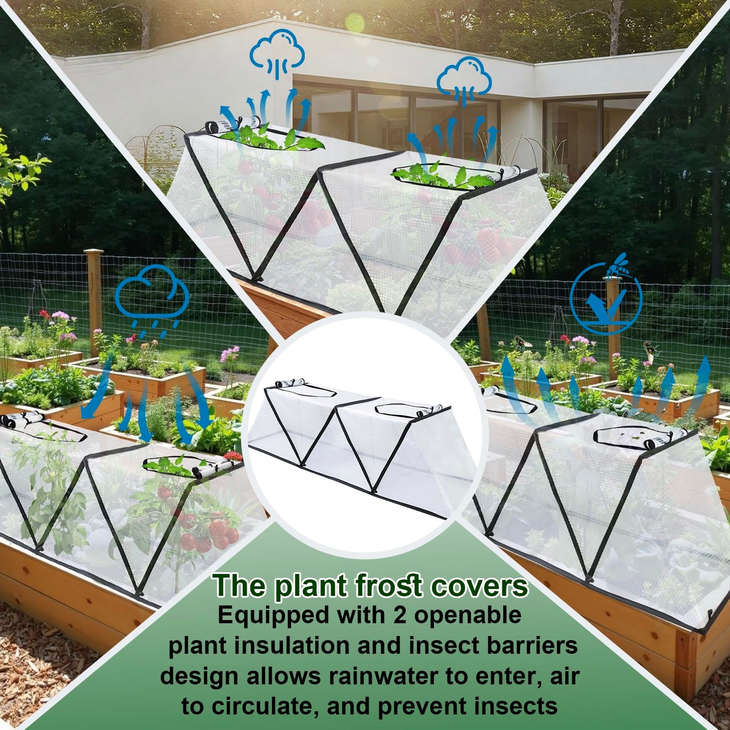 48" X 13.4" X 14" Foldable Plant Winter Frost Cover Protection for Garden Beds, Garden Row Accelerator Plants Cover with Insect Net Spring-Up Greenhouse Frost Cover for Vegetable Plant (2PCS)
