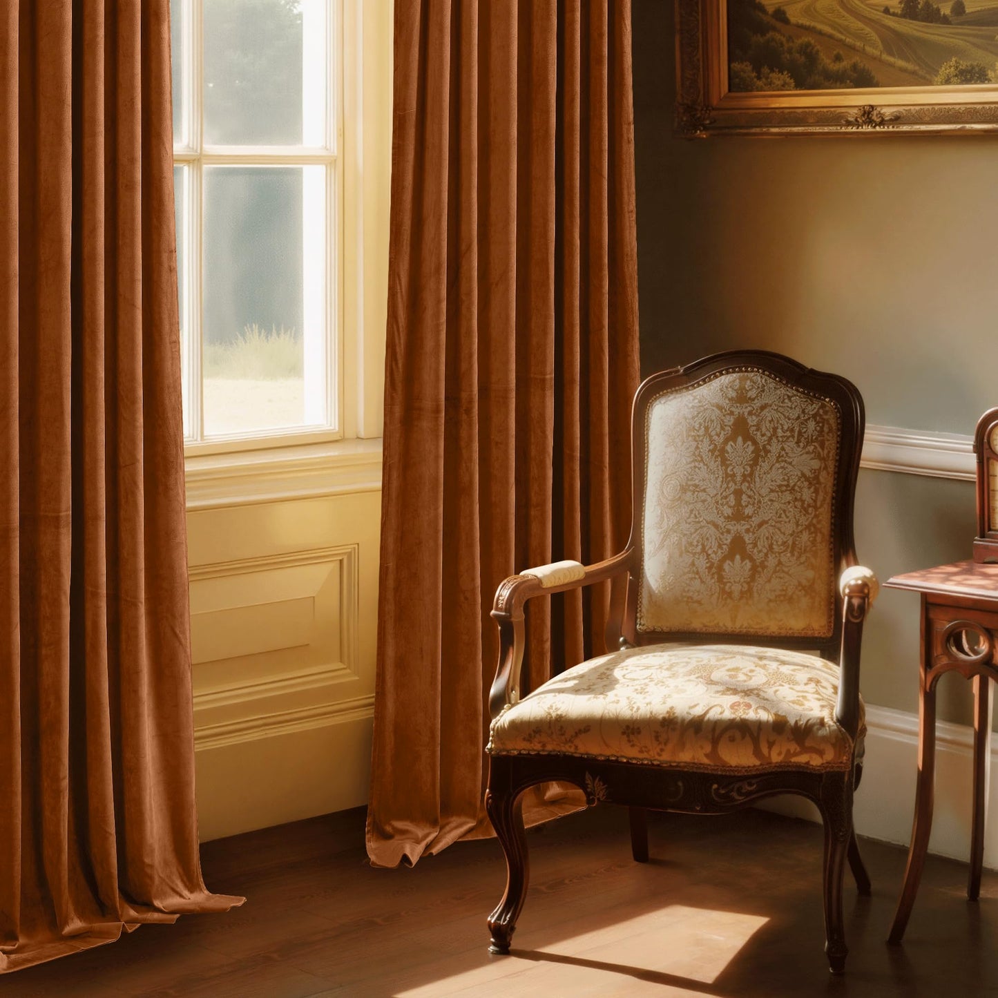 StangH Fall Curtains Burnt Orange Velvet Curtains Luxury Terracotta Thermal Insulated Room Darkening Bedroom Window Drapes for Living Room, Holiday Home Decor for Backdrops, W52 x L84, 2 Panels