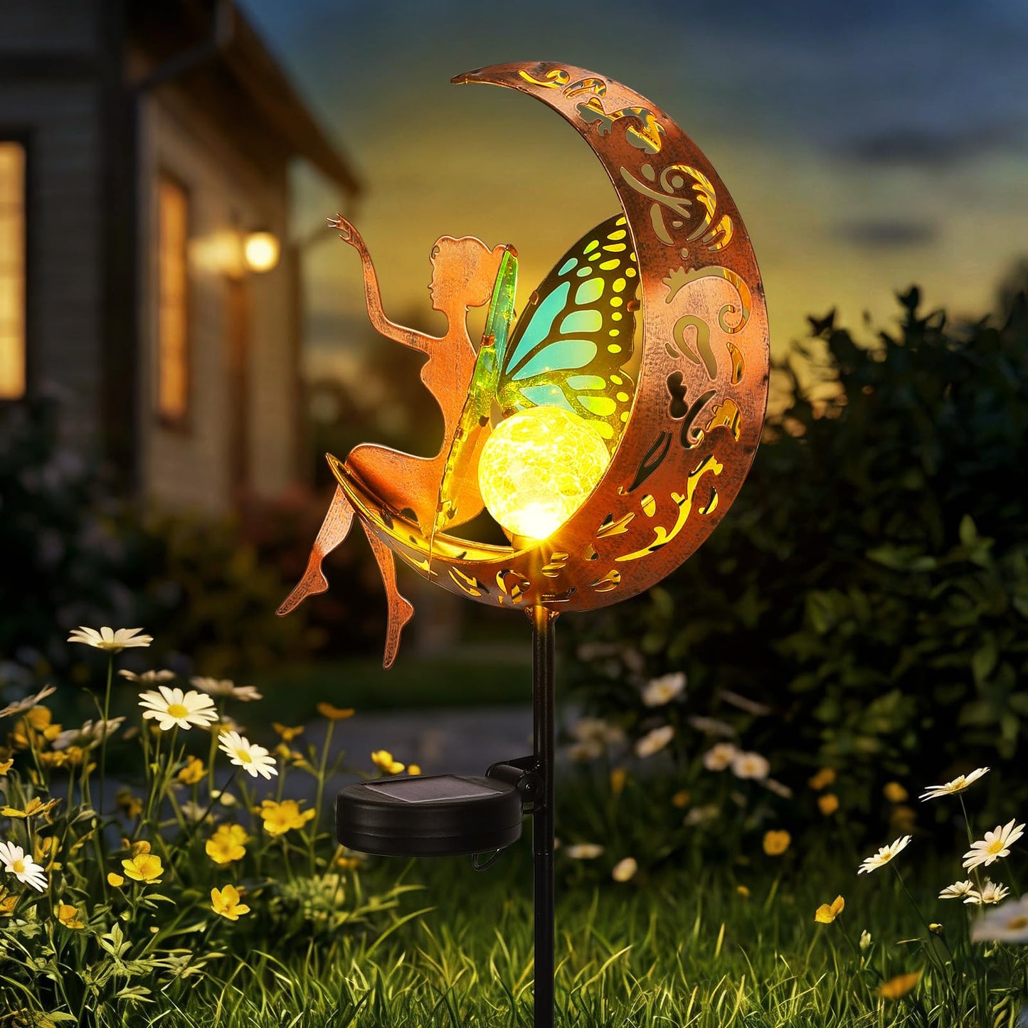ZKLiLi Garden Outdoor Decor, Fairy Moon Figurine Light Stake, Housewarming Ornament for Patio, Lawn, Yard, Pathway - Unique Gift Ideas for Gardening Mom Grandma