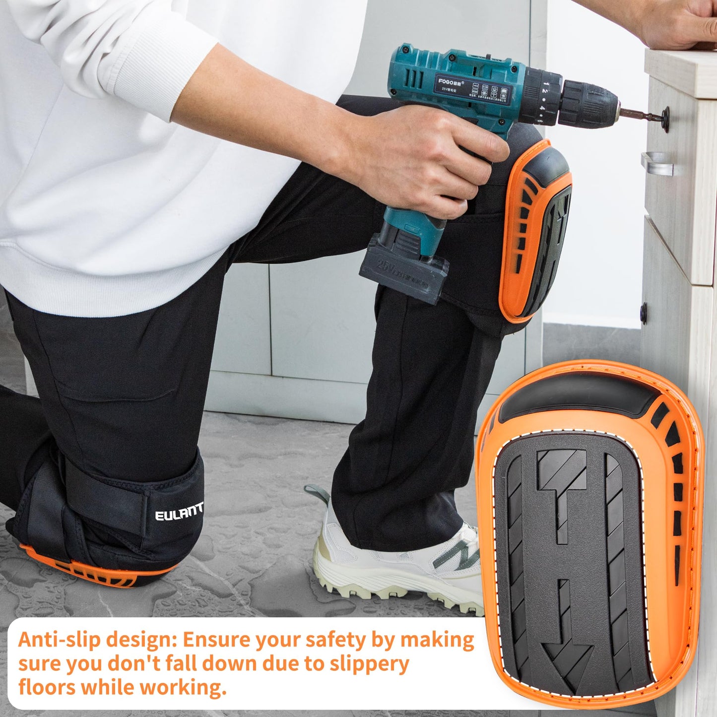 EULANT Construction Knee Pads for Work-Heavy Duty Support Anti-slip Foam Knee Pads for Construction Gardening Flooring Strong Stretchable Straps