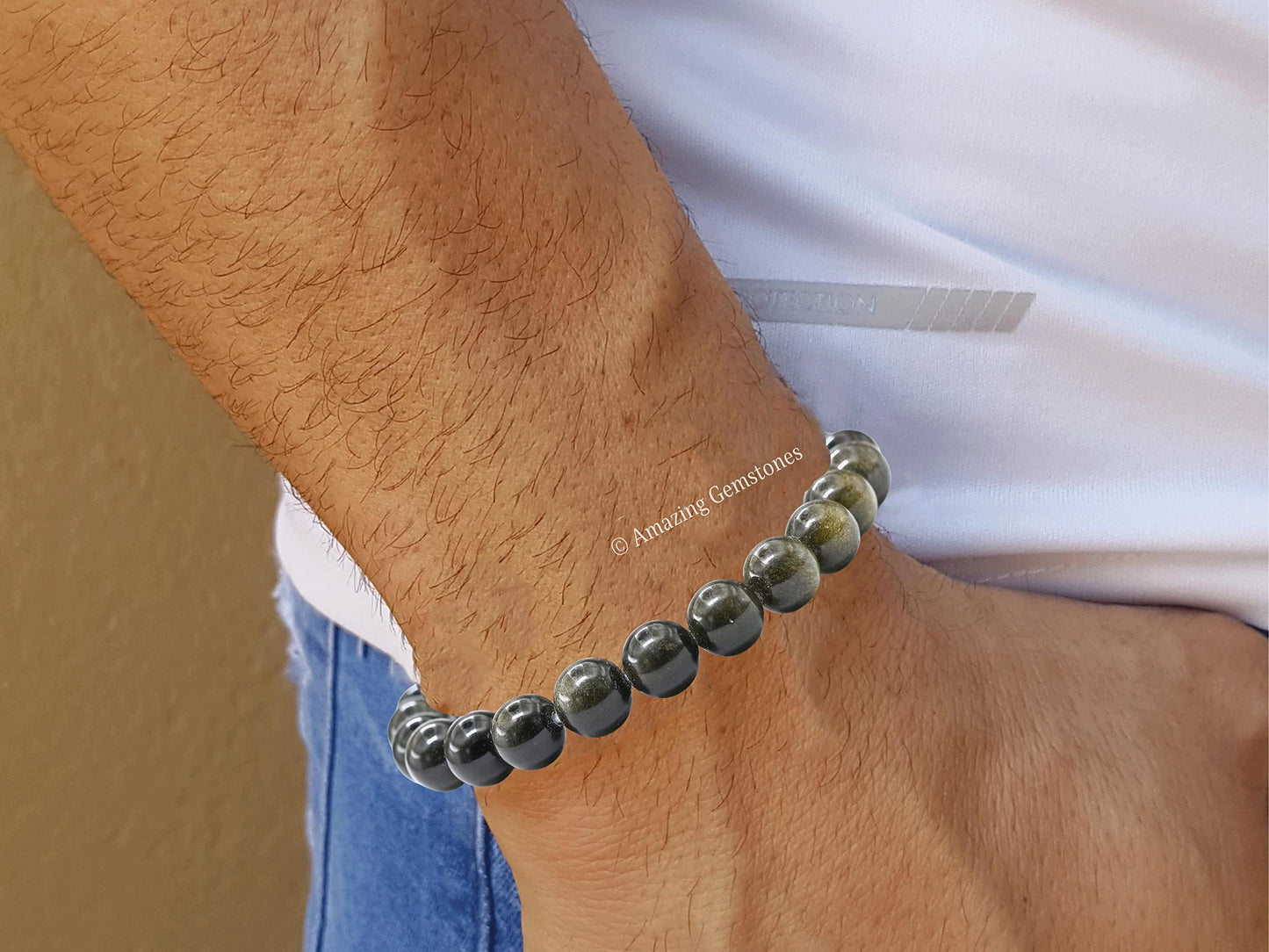 Amazing Gemstone Crystal Bracelet for Women Men's Gifts - Protection Healing Crystal Bracelet - 8mm Gemstone Beaded Stretchable Bracelet Pulseras Para Hombres Mujer Stocking Stuffers Mothers Day Gift (Gold Sheen Obsidian)