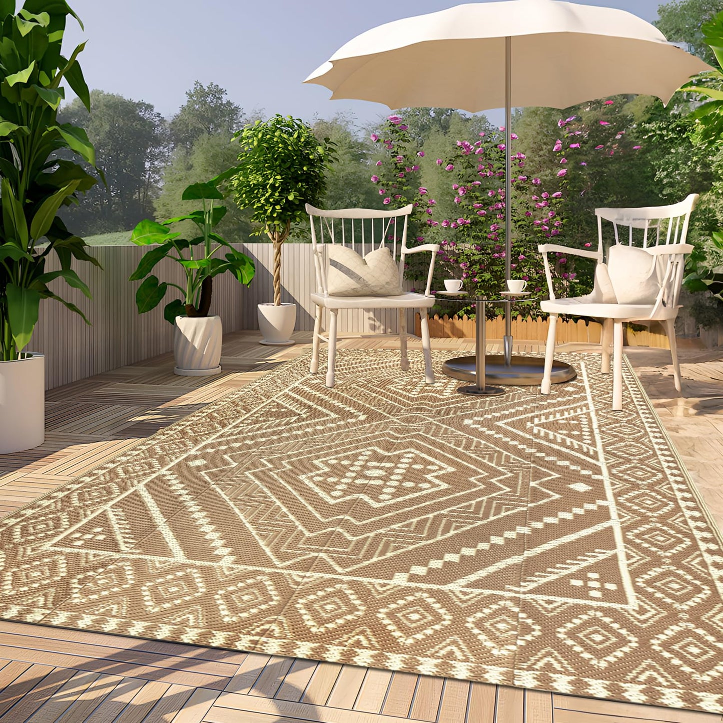 VSIWB Waterproof Outdoor Rug 5x8 ft, Reversible Plastic Straw Mat, Large Floor Mat for Patio, Camping, Picnic, Backyard RV, Deck, Beige