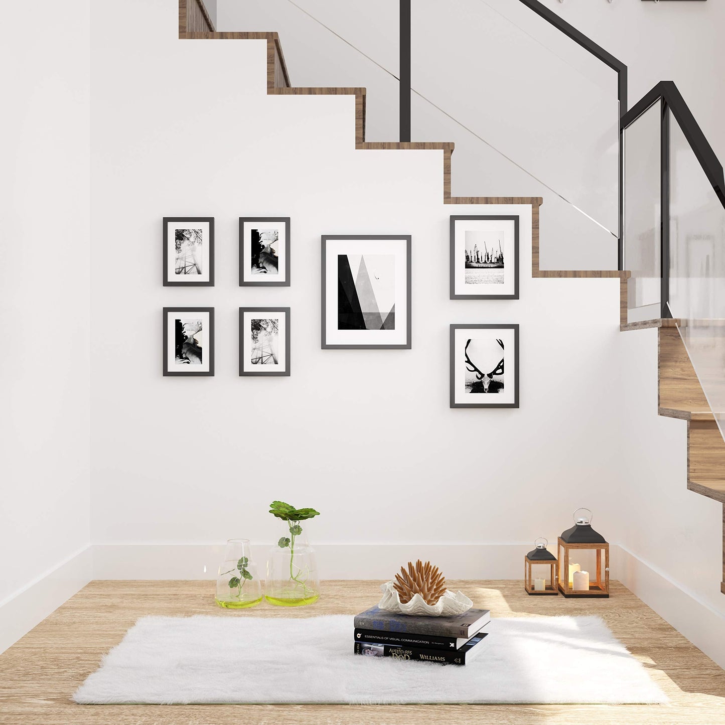 SONGMICS Picture Frames with 7 Mats, Set of 7 Collage Photo Frames, One 11x14, Two 8x10, Four 6x8 Frames, Hanging or Table Display, Glass, Black URPF37BK
