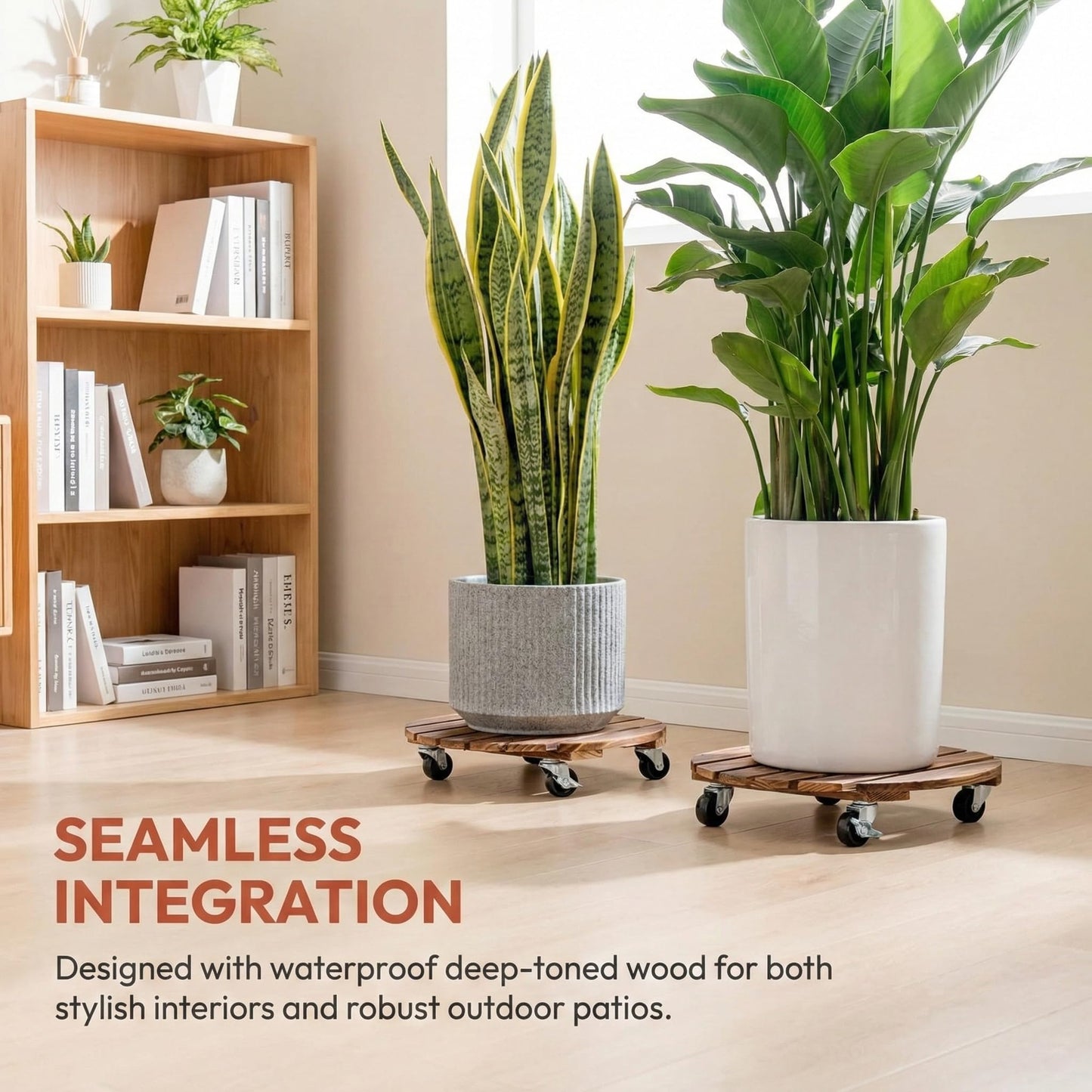 ZXZYHFTY Round Original Wooden Plant Stand with Wheels, 2 Packs Rolling Plant Stand with 360°Lockable Wheels for Vertical Garden Towers, Vertical Planting Tanks, Plant Pots, Wastebaskets (12")