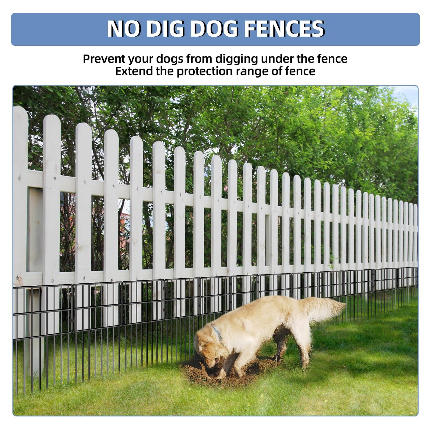 25 Pack Garden Animal Barrier Fence, 17in(H) x27ft(L) No Dig Decorative Fences, 1.5in Spike Spacing Rustproof Metal Garden Fence Border for Dogs Rabbits, Bottom Blocker for Outdoor Yard Patio