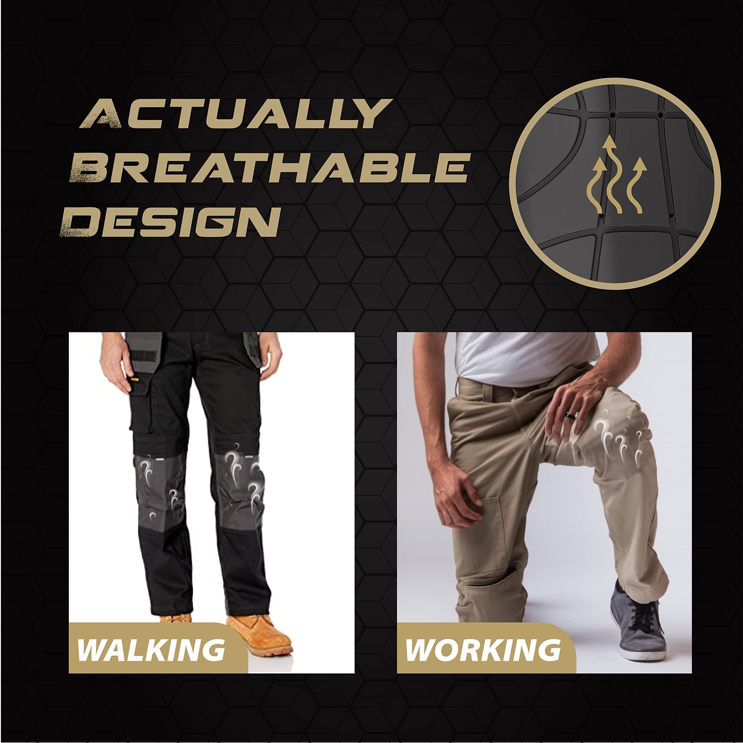 Hmyl Easy Knee Pad Insert for Work Pants/Bibs, Uniforms, and Tactical Pants, Breathable Knee Pad Inserts for Construction, Flooring, Gardening,and Garage, 11.5''×7.9''×0.45'', BLACK, 3 Pairs
