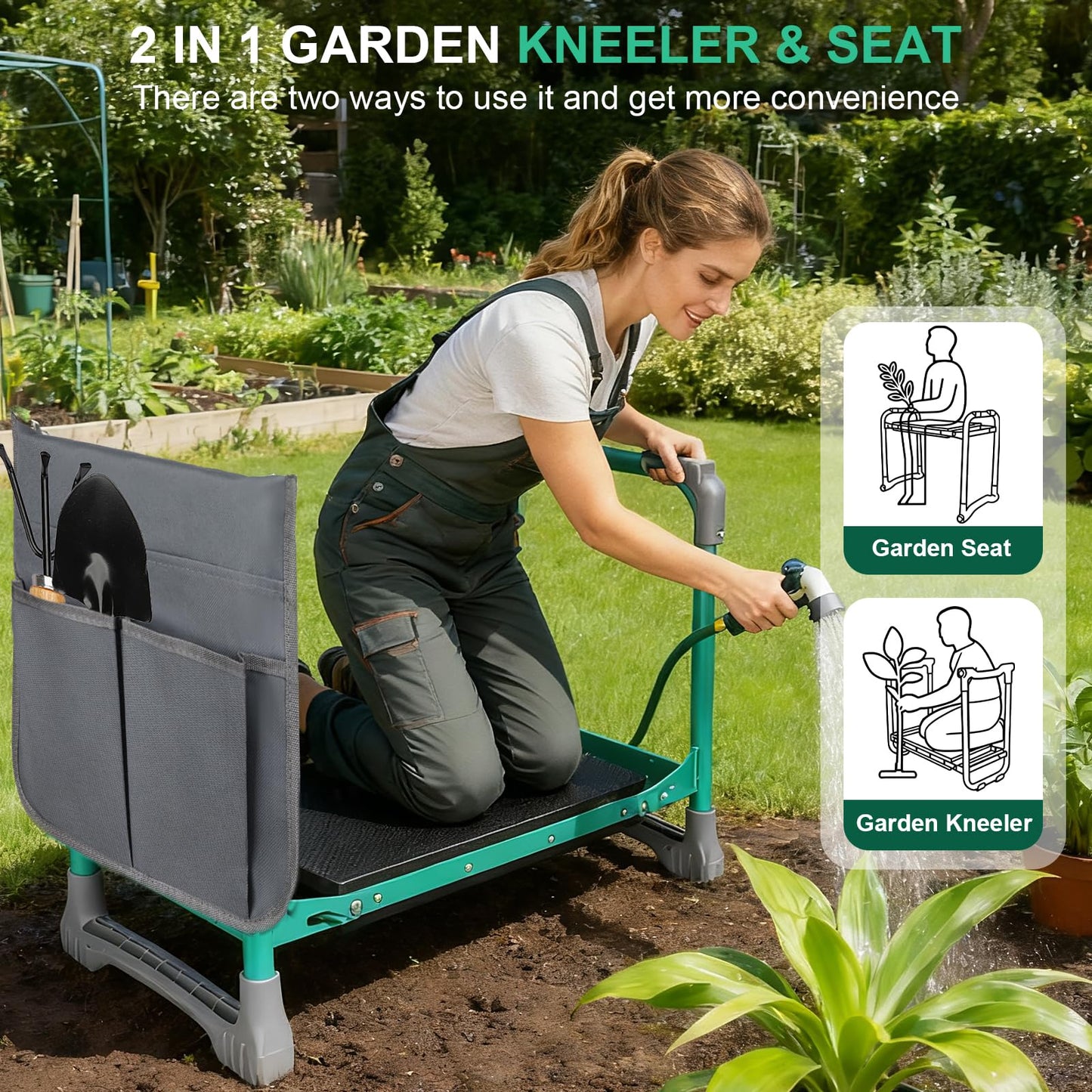 WEILISEN Garden Kneeler and Seat, 2-in-1 Foldable Garden Bench with Non-Slip EVA Foam Pad, Storage Bags, Glove, Portable Gardening Stool for Kneeling & Sitting, Ideal for Gardeners, Patio, Fishing