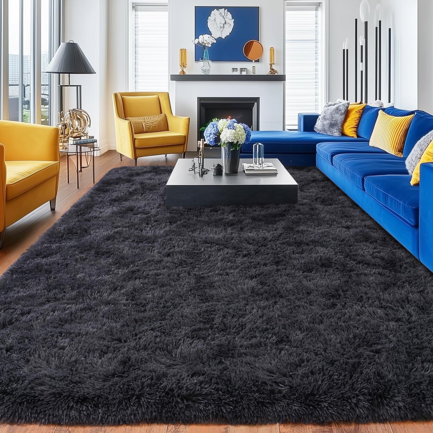 Quntue Rugs for Bedroom 4x6, Soft Shaggy Modern Shag Area Rug for Living Room, Upgrade Non-Slip Plush Fluffy Carpet for Kids Boys Girls Room Home Decor Aesthetic, Charcoal Gray