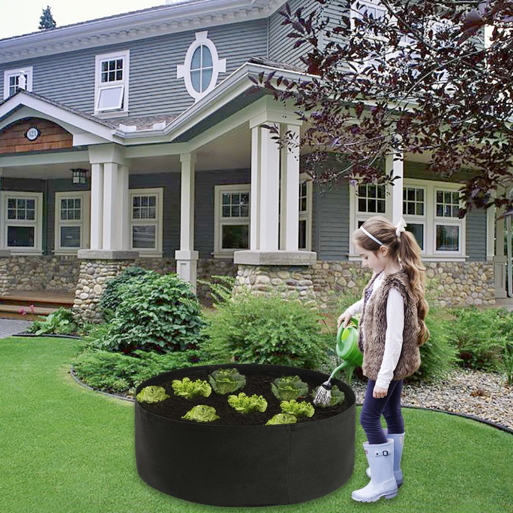 TITA-DONG Round Fabric Garden Plant Bed,50 Gallon Garden Fabric Grow Bag,Garden Vegetable Bed Planting Container Planter for Plants, Flowers, Vegetables (Black, 15 Gallon)