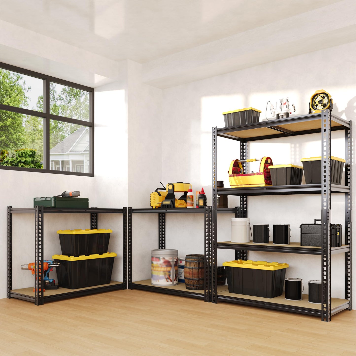ExploreHorizon Heavy Duty Garage Storage Shelves, 2400 Lbs Capacity, 4-Tier Adjustable Storage Shelving Unit, 48" L x 24" W x 60" H Metal Shelving Racks for Kitchen Pantry Basement Bathroom Laundry