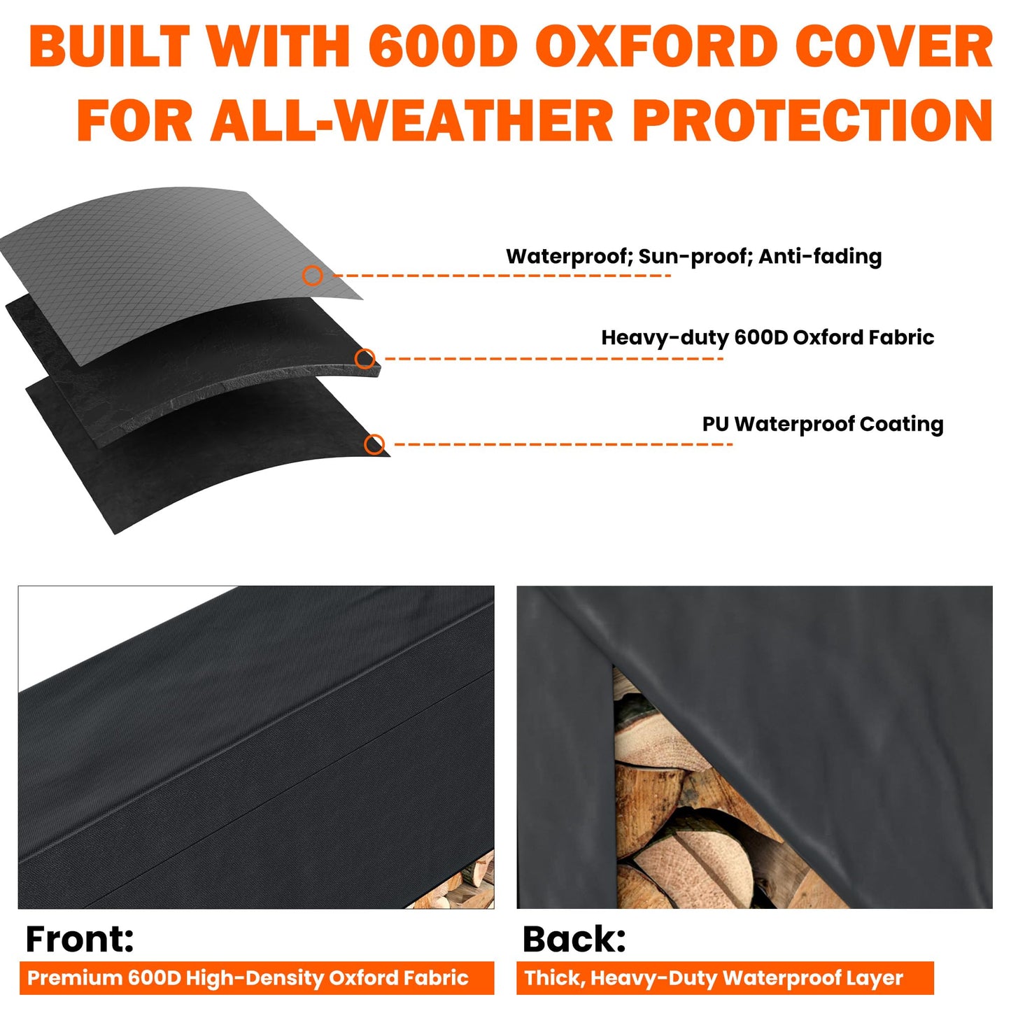 Ultrawall 4ft Heavy Duty Firewood Rack with Waterproof Cover, Freestanding Wood Log Holders for Firewood, Indoor/Outdoor Wood Storage Rack