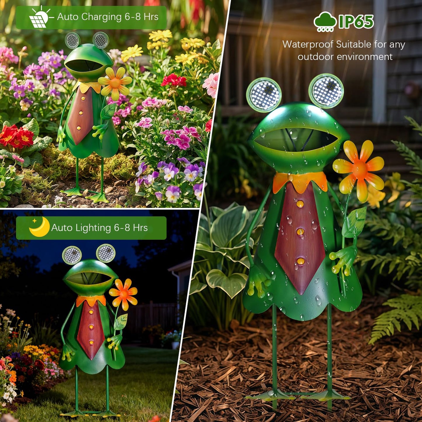 HONGLAND Solar Frog Garden Statue with Blinking LED Eyes, 21“ Metal Frog Yard Decorations Outdoor for Patio Backyard Garden Decor, Unique Birthday Housewarming Gifts for Women Mom Grandma