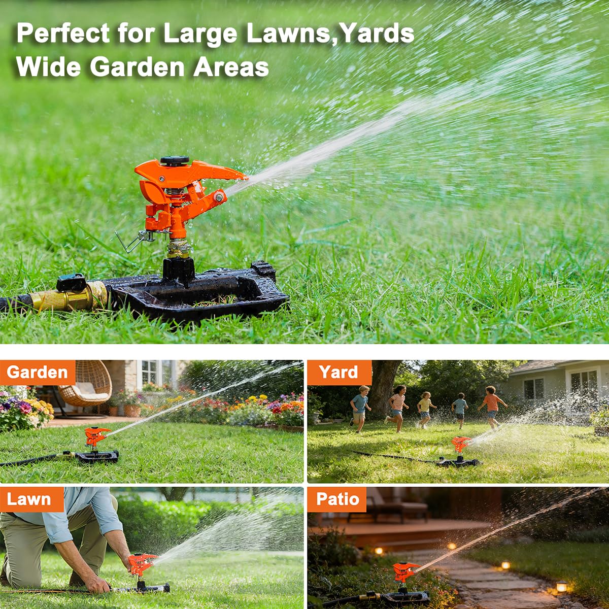 FANHAO Heavy Duty Pulsating Impact Sprinkler for Yard, 360 Degree Rotating Lawn Sprinklers with All Metal Base, Adjustable Large Area Irrigation Sprinkle for Garden, Covers Up to 5,800 Sq. Ft