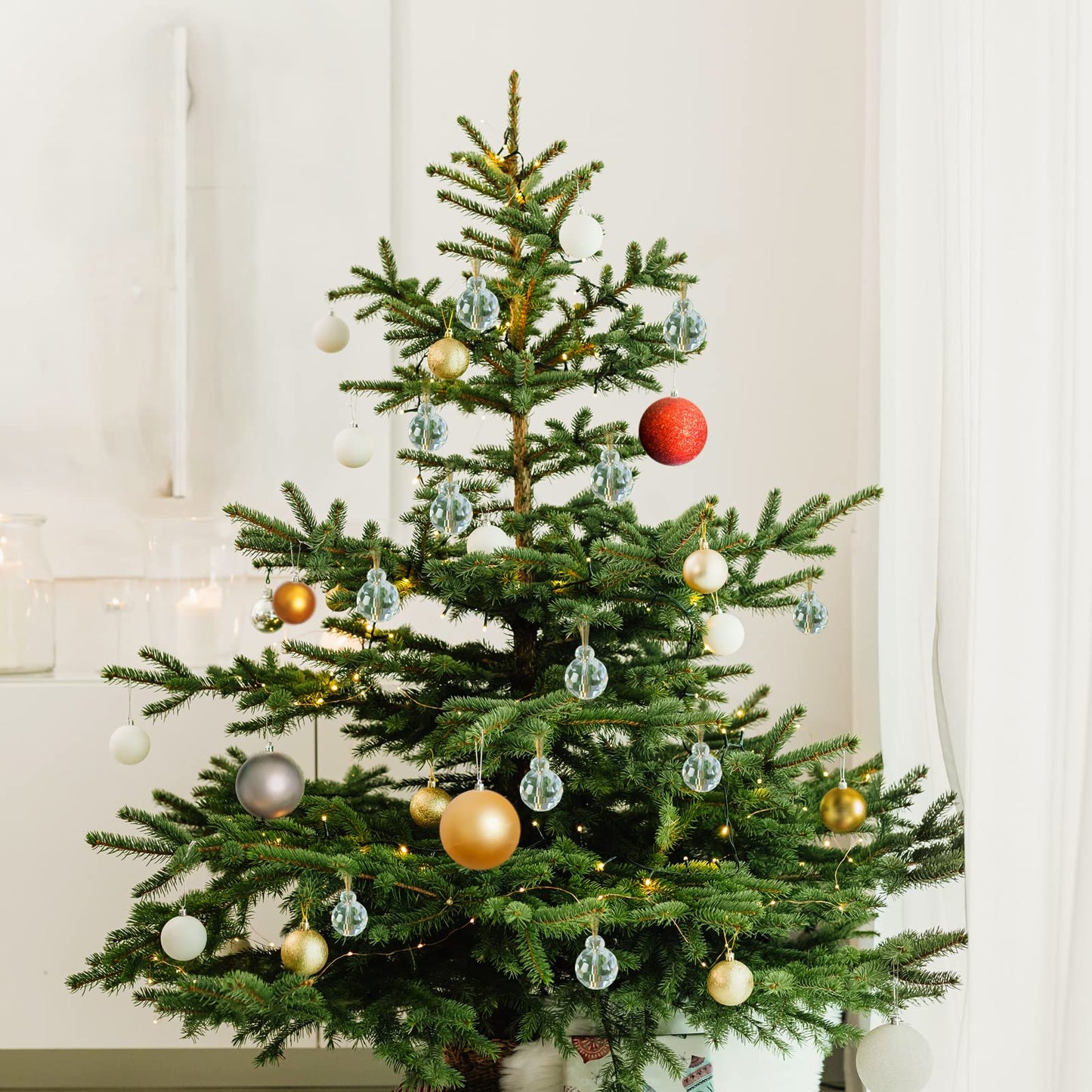 12 Pcs Clear Crystal Glass Christmas Balls Ornaments, 0.87" Mini Prism Ball Christmas Tree Decorations, Hanging Crystal Ornament Clearance for Xmas Wedding Party Home Decor(Clear)