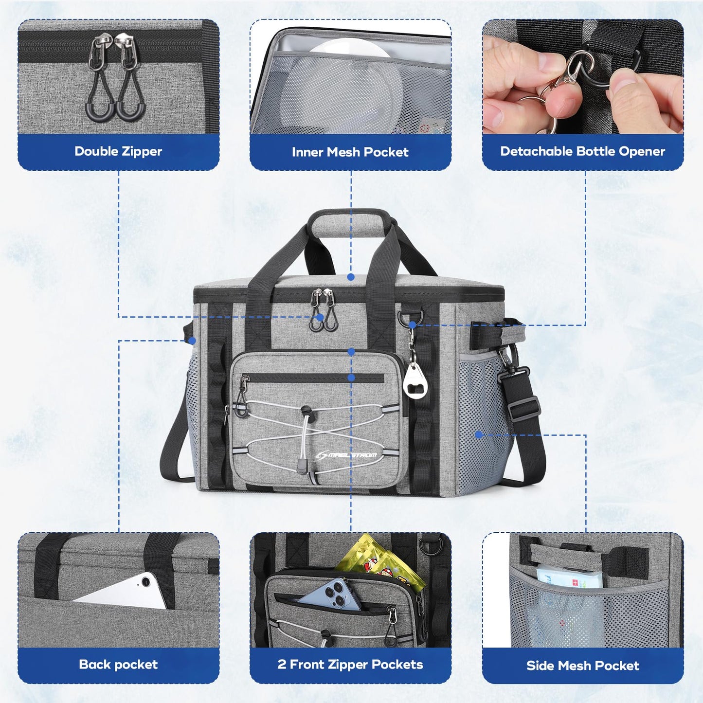 Maelstrom Soft Sided Cooler Bag, 30/40 Can Collapsible Insulated Ice Chest, Large Leakproof Portable Storage for Camping, Travel, Kayaking & Beach (2.Gray, 30 Can)