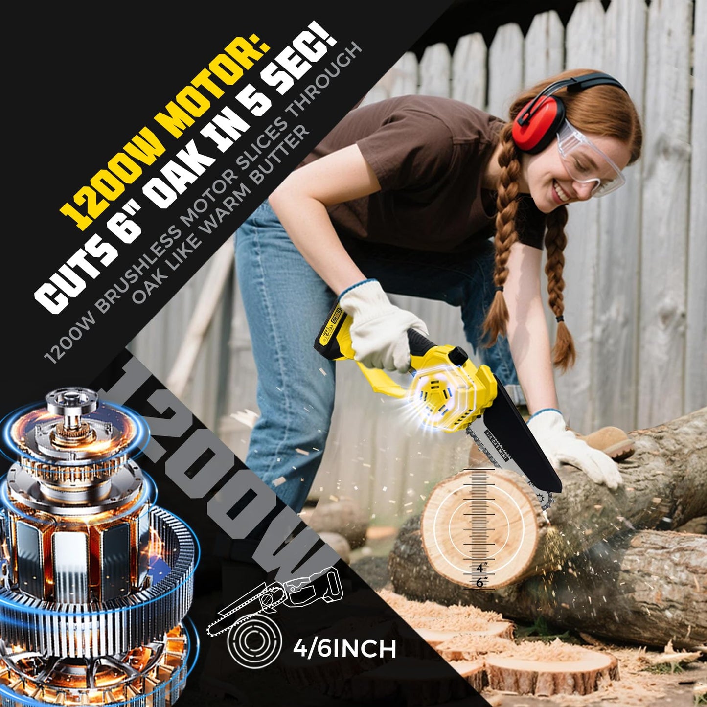 Autubin 2-in-1 Electric Pole Saws for Tree Trimming, 1200W Brushless Cordless Pole Saw & 6 Inch Mini Chainsaw,16 Ft Max Reach & Multi-Angle, Tree Trimmer Branch Cutter Limb Pruner with 2 Batteries
