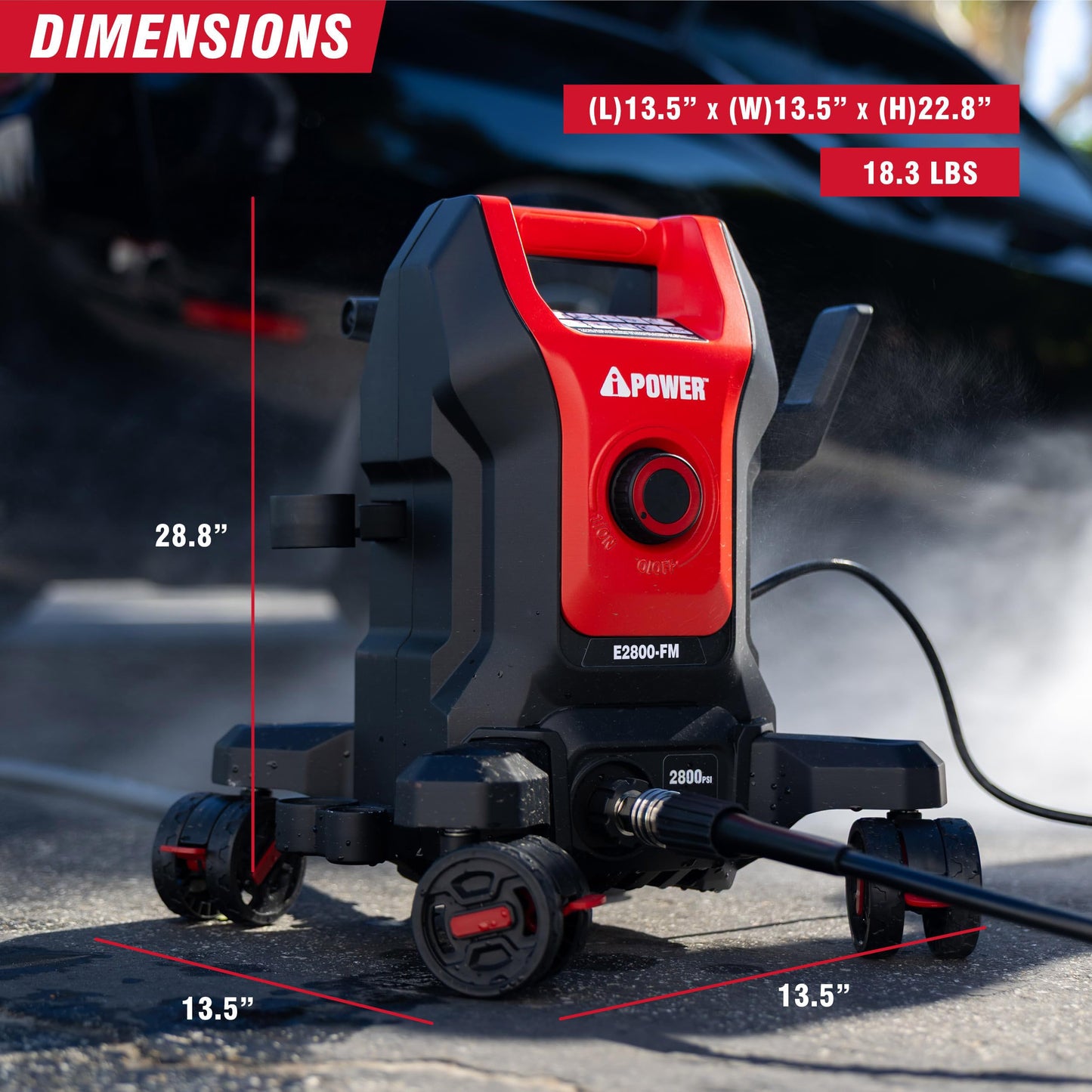 A-iPower Follow Me Electric Pressure Washer 2800 Max PSI 1.7 GPM Anti-Tipping Design with 5 Nozzles, Soap Dispense for Fences, Driveways, Patios, Cars, Home Cleaning, E2800-FM